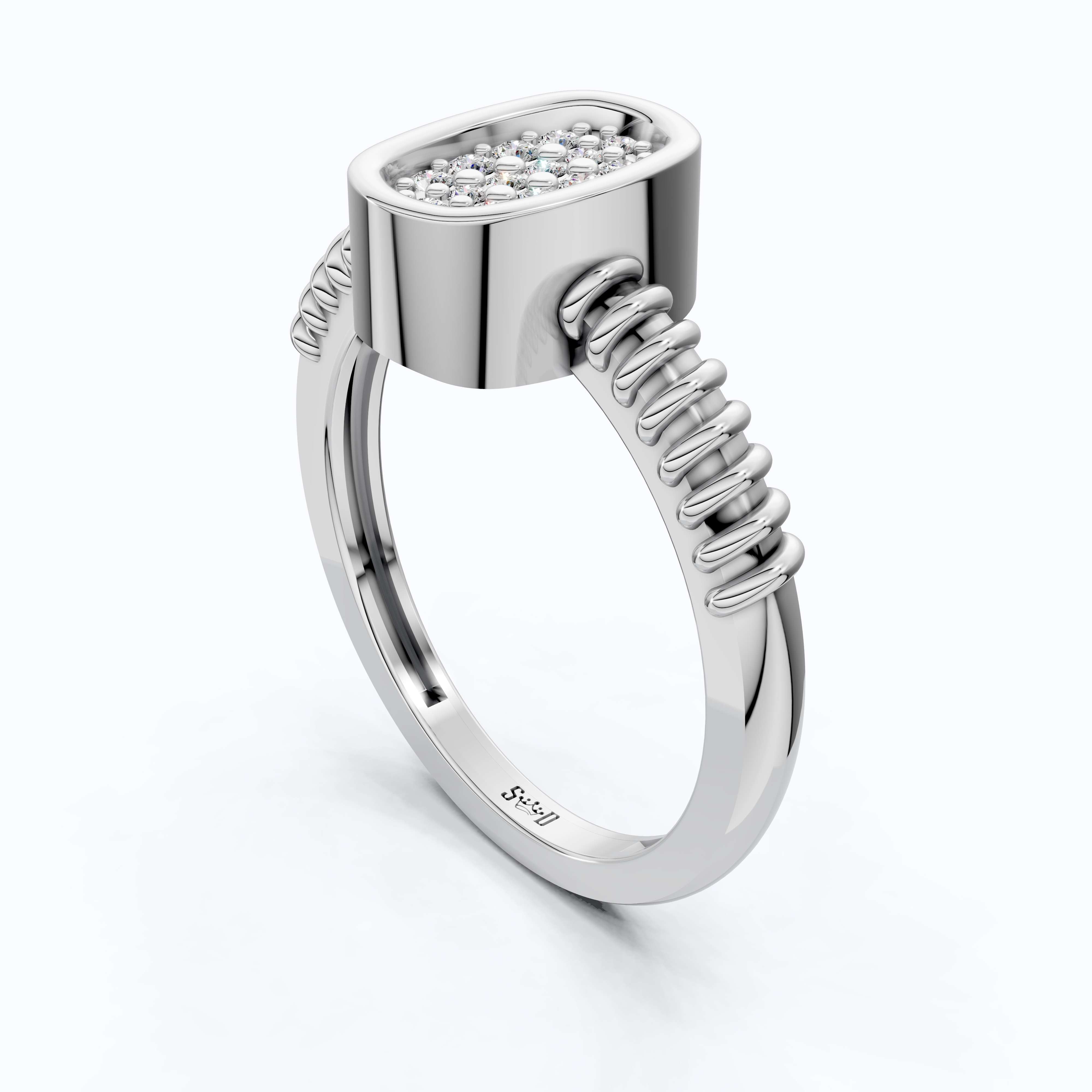 Cluster Oval Pavé Textured Band Engagement Ring in 14k Solid Gold, 0.08 TCW Round Cut Lab grown diamonds, Promise Ring, Wedding Gift for Her