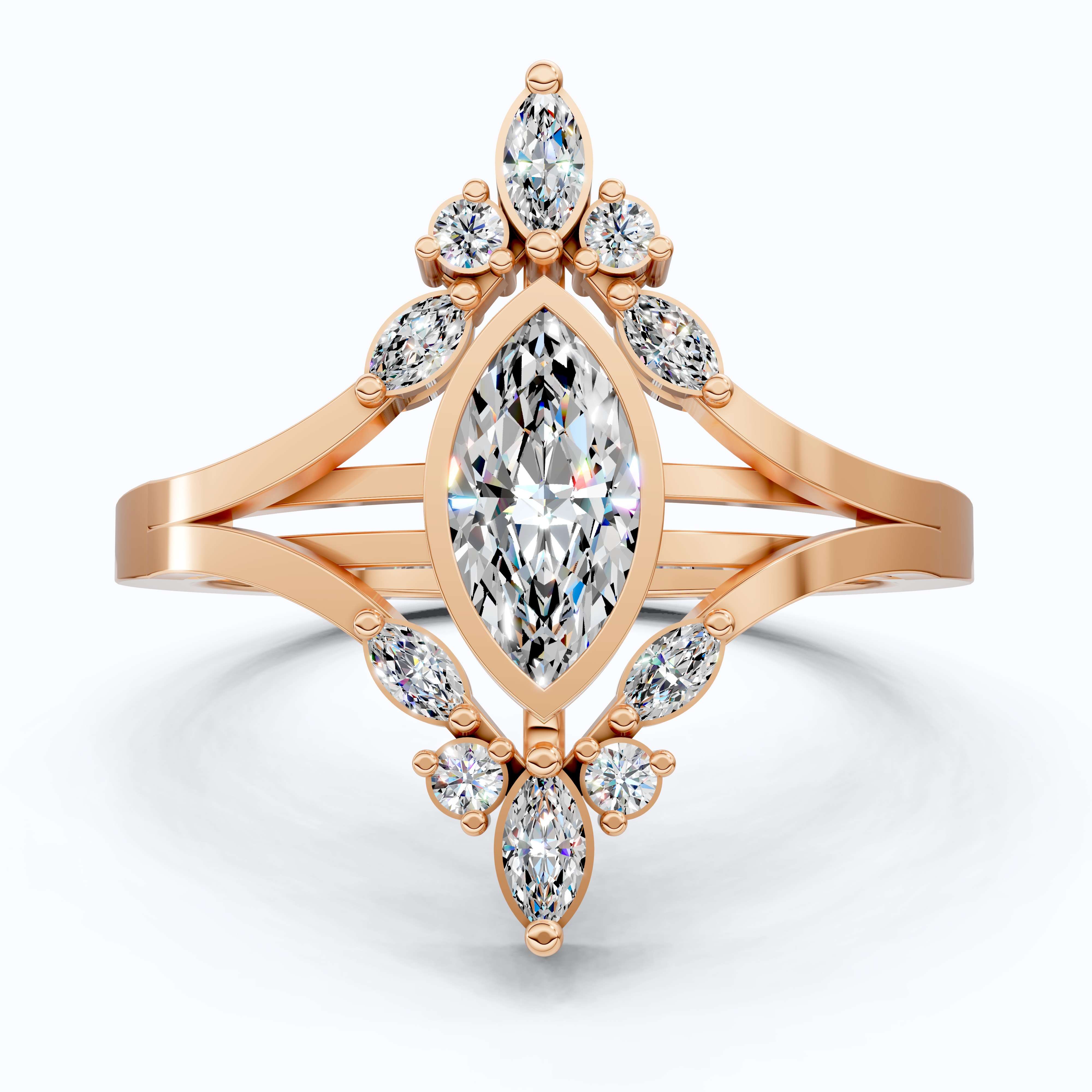 Splendid Marquise Cluster Halo Engagement Ring in 14k Solid Gold, 0.47 TCW Marquise/Round Cut Lab Created Diamonds, Anniversary Gift For Her, Everyday Ring