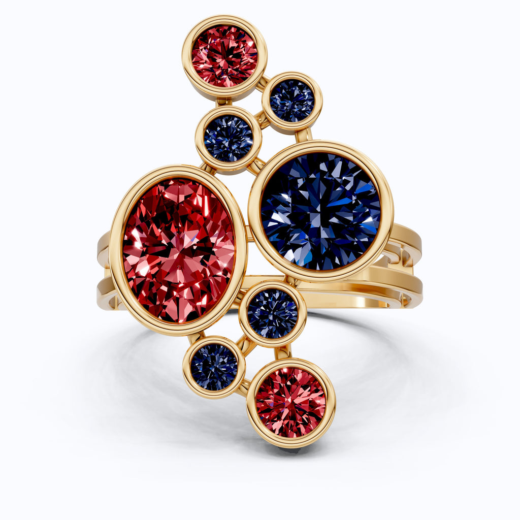 Textured Bubble Dome Cluster Rainbow Ring in 14K Solid Gold, 1.50 CT Oval Cut Ruby Gemstone, Bold Cocktail Ring, Everyday Gift for Her