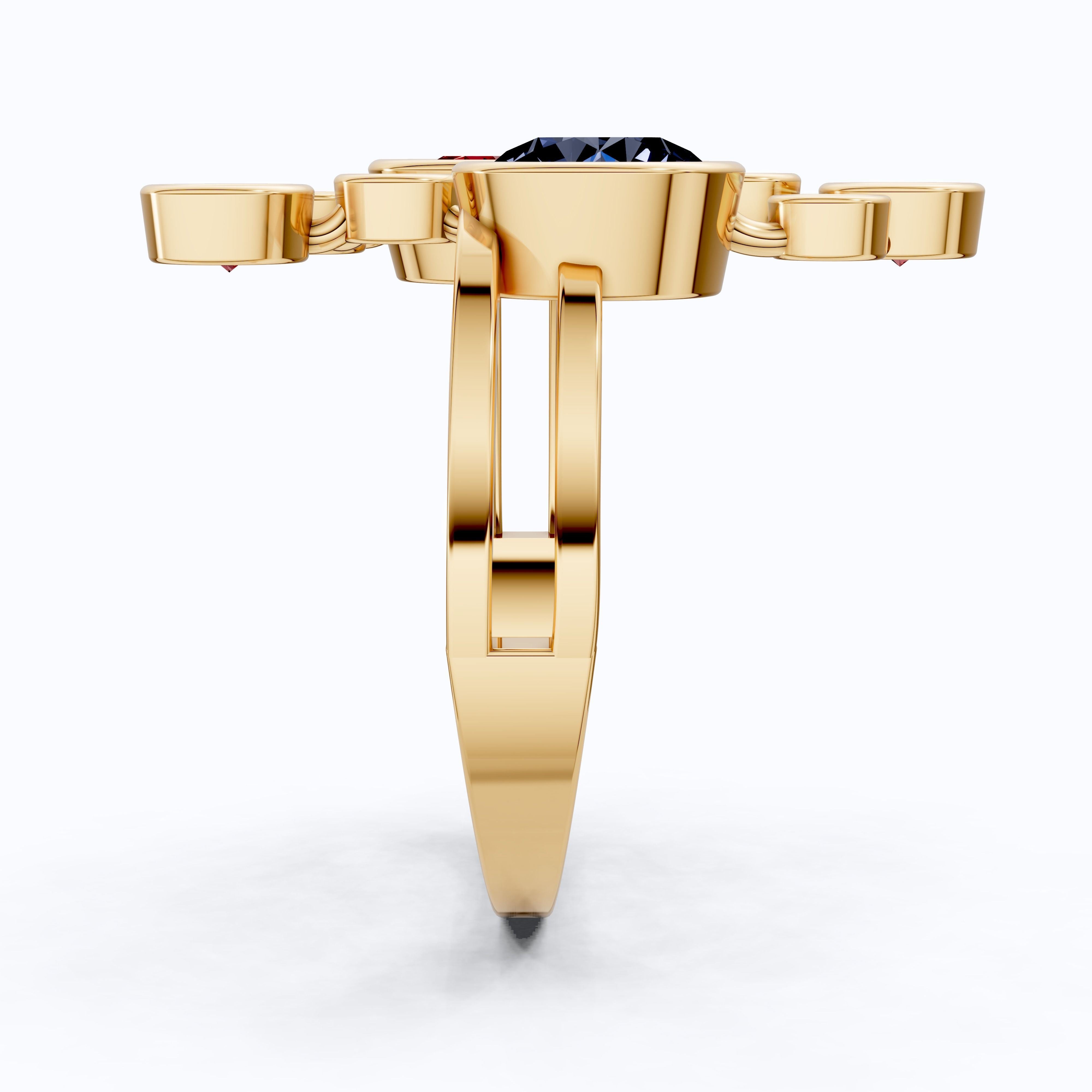 Textured Bubble Dome Cluster Rainbow Ring in 14K Solid Gold, 1.50 CT Oval Cut Ruby Gemstone, Bold Cocktail Ring, Everyday Gift for Her