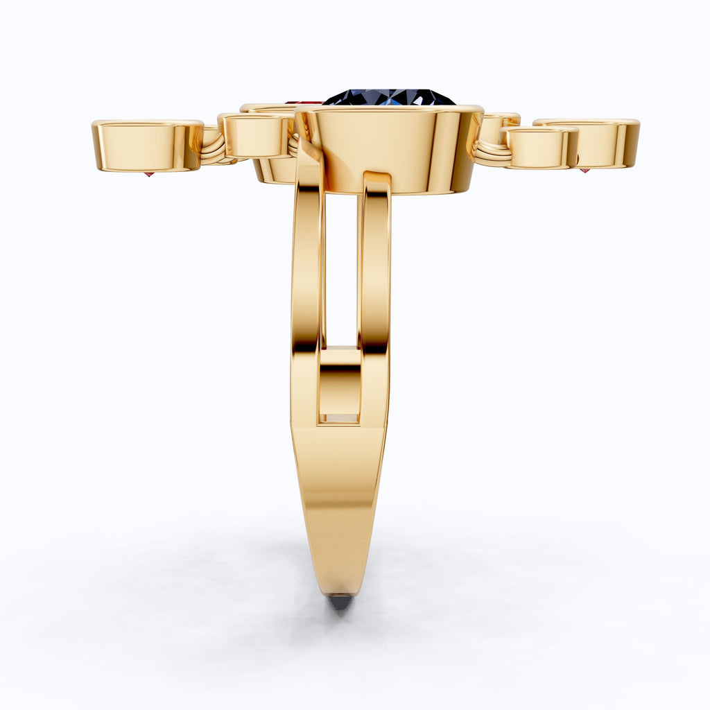 Textured Bubble Dome Cluster Rainbow Ring in 14K Solid Gold, 1.50 CT Oval Cut Ruby Gemstone, Bold Cocktail Ring, Everyday Gift for Her