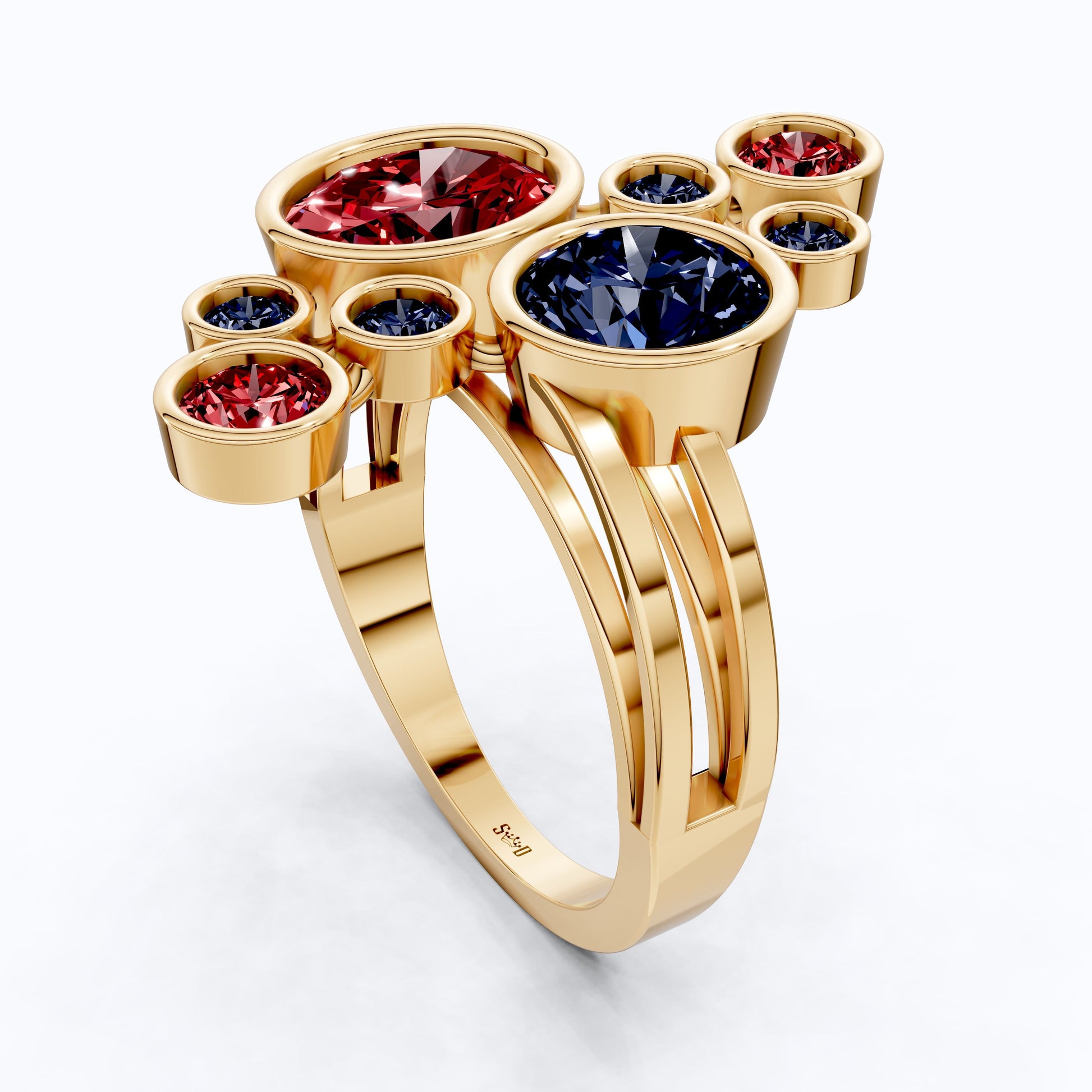 Textured Bubble Dome Cluster Rainbow Ring in 14K Solid Gold, 1.50 CT Oval Cut Ruby Gemstone, Bold Cocktail Ring, Everyday Gift for Her