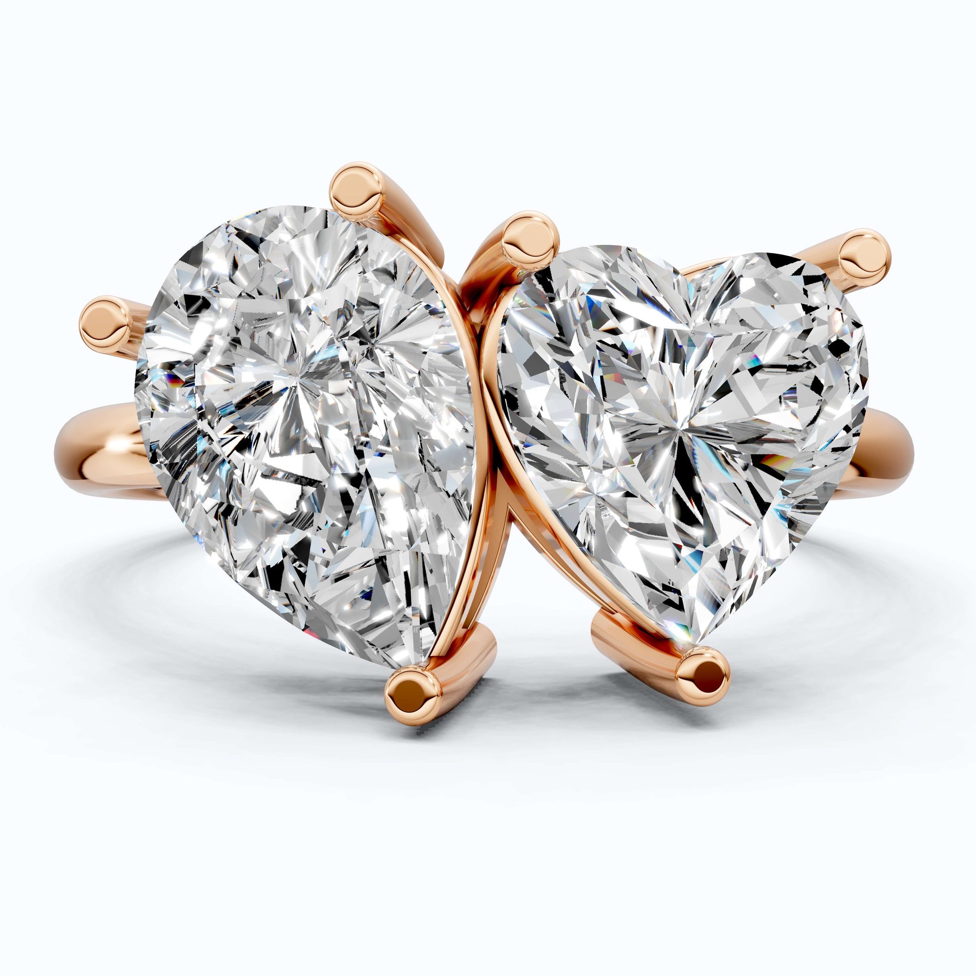 Unique Toi et Moi Two Stone Engagement Ring in 14k Rose Gold, 4.25 TCW Heart/Pear Cut Lab Grown Diamonds, Anniversary Gift For Wife, Love Token Ring