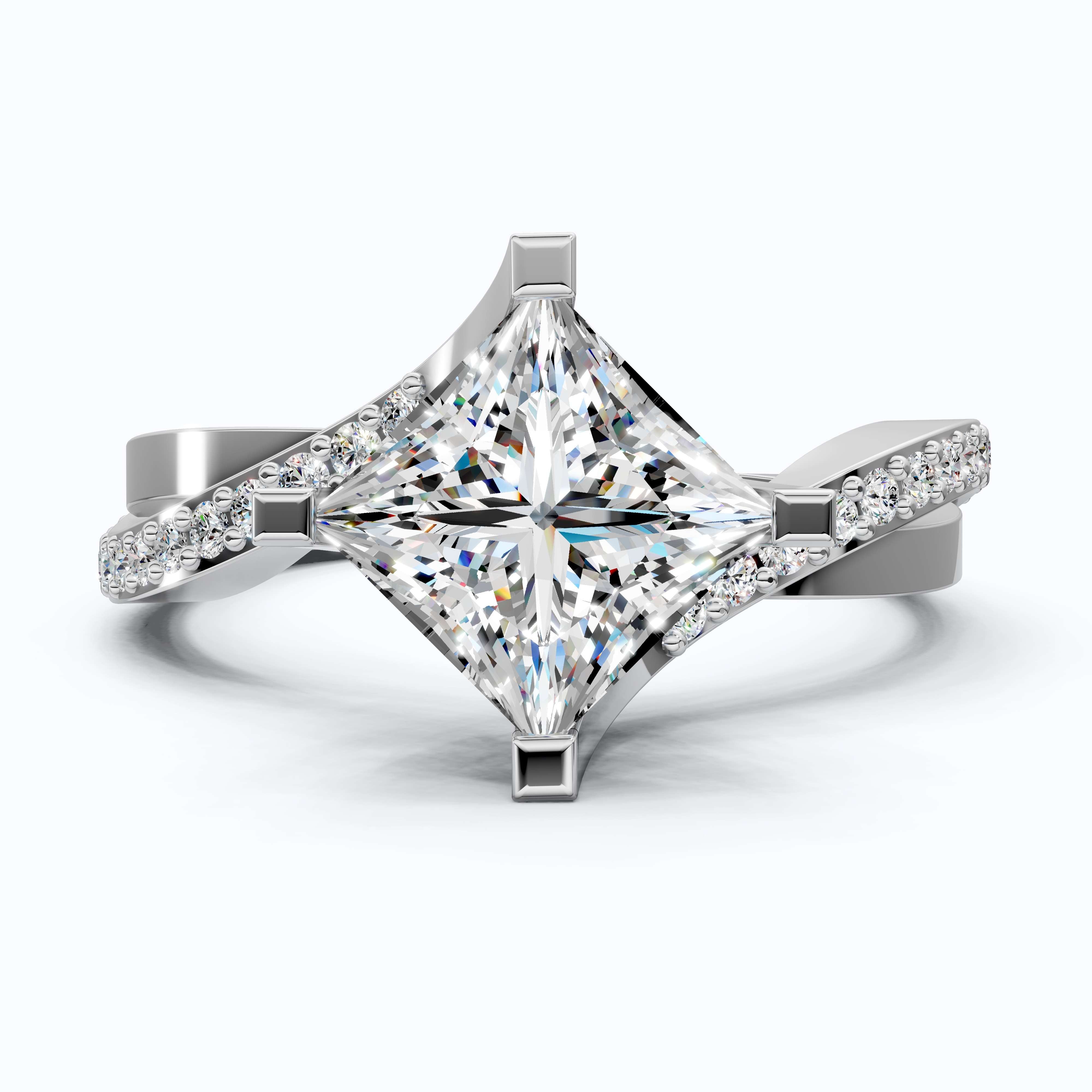 Sparkling Bypass Twisted Pave Engagement Ring in 14k Solid Gold, 1.50 CT Princess Cut Lab Created Diamond, Wedding Gift for Her