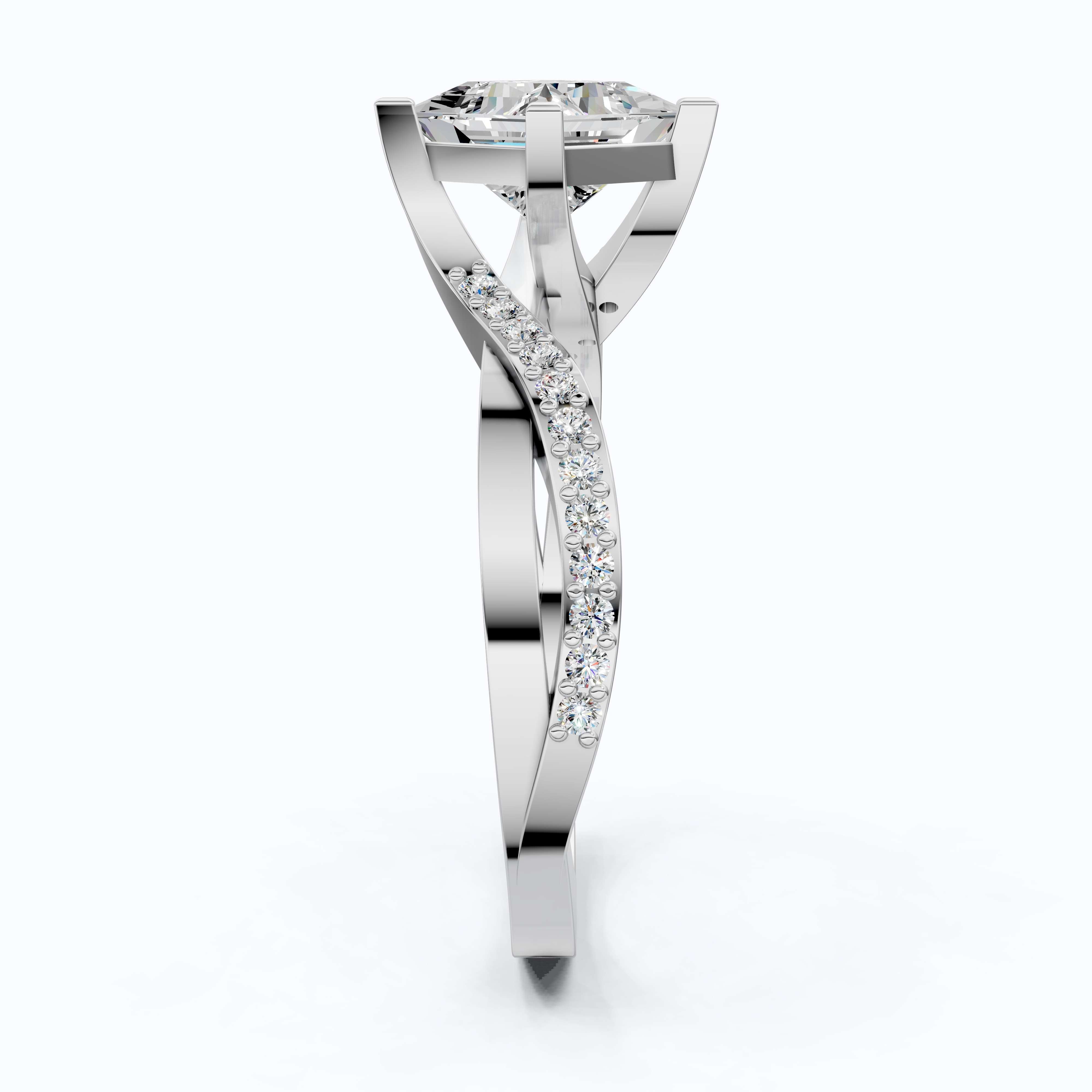 Sparkling Bypass Twisted Pave Engagement Ring in 14k Solid Gold, 1.50 CT Princess Cut Lab Created Diamond, Wedding Gift for Her