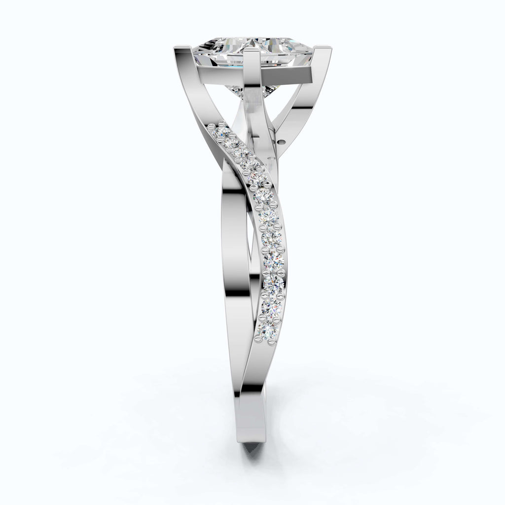 Sparkling Bypass Twisted Pave Engagement Ring in 14k Solid Gold, 1.50 CT Princess Cut Lab Created Diamond, Wedding Gift for Her