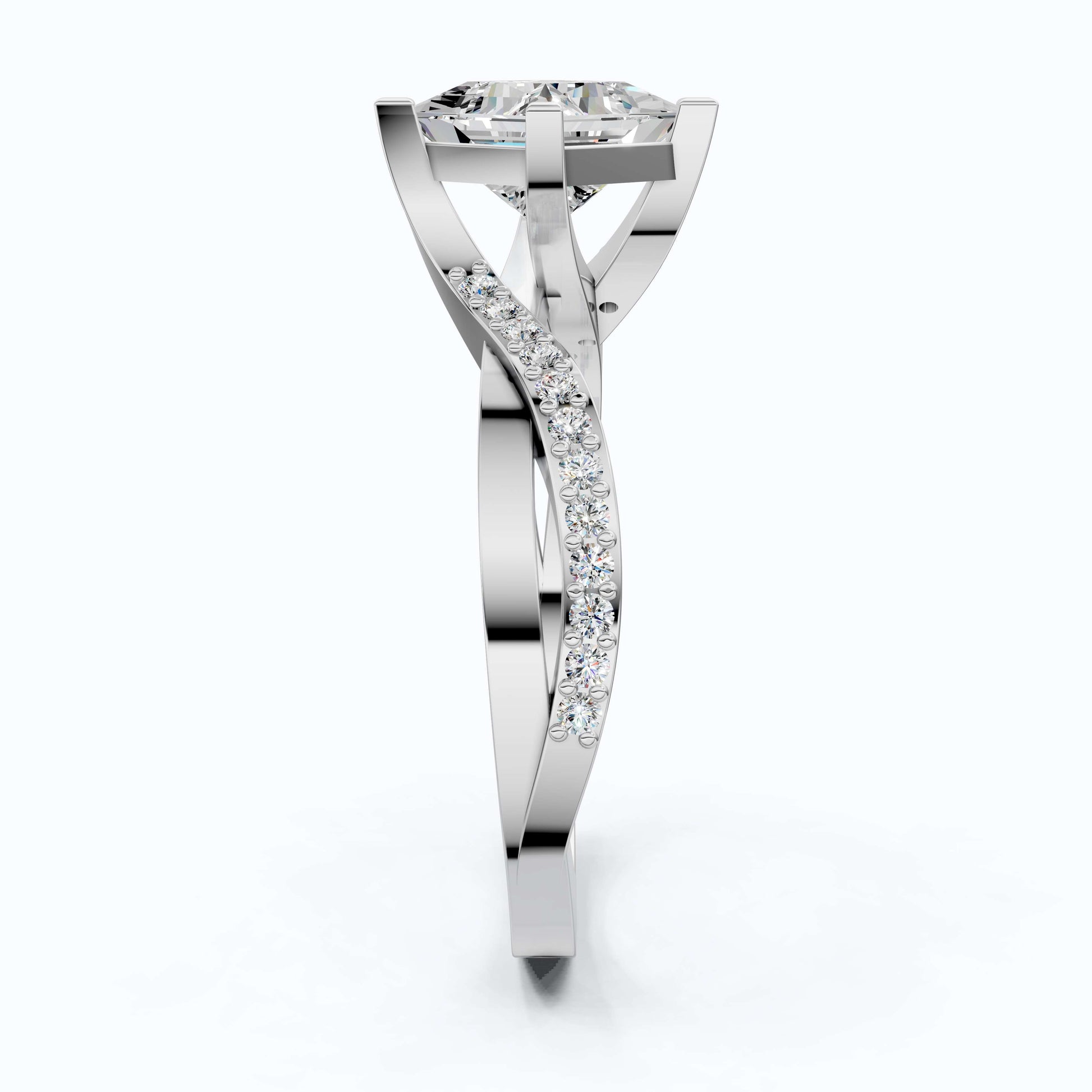 Sparkling Bypass Twisted Pave Engagement Ring in 14k Solid Gold, 1.50 CT Princess Cut Lab Created Diamond, Wedding Gift for Her