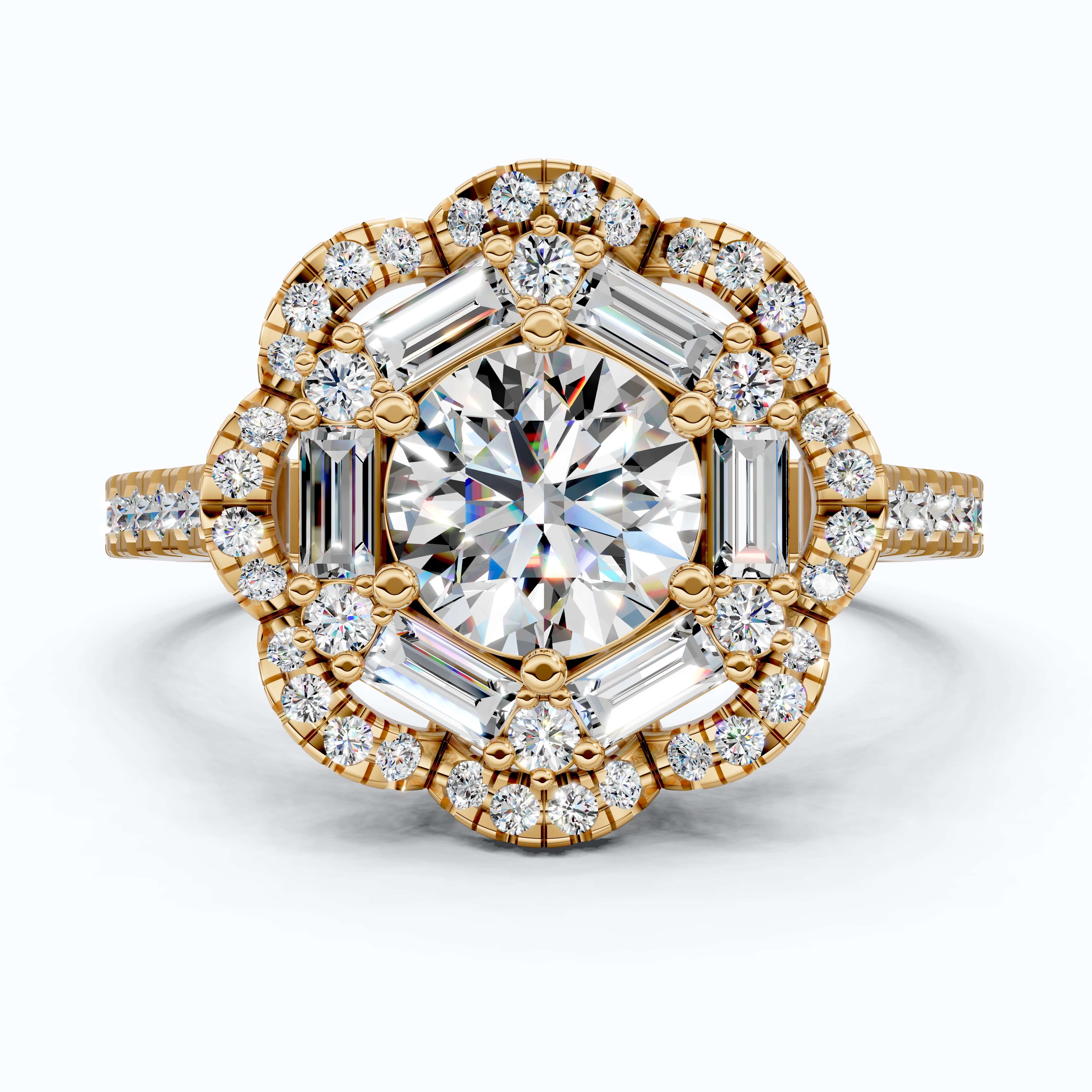 Classic Double Halo Floral Engagement Ring 14K Solid Gold, 0.84 CT Round Cut Lab Created Diamonds, Romantic Gift For Love