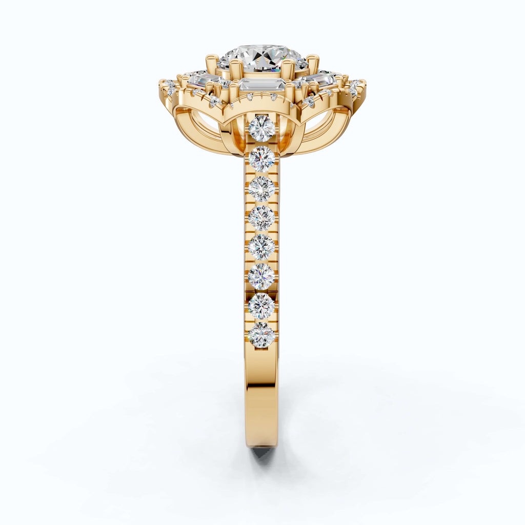 Classic Double Halo Floral Engagement Ring 14K Solid Gold, 0.84 CT Round Cut Lab Created Diamonds, Romantic Gift For Love
