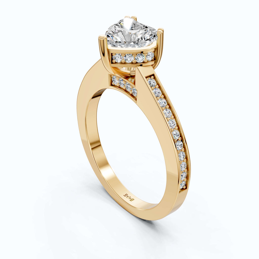 1.25 CT Heart Cut Solitaire Pave Engagement Ring in Lab Diamond – 14K Solid Gold, Anniversary Gift for Her, Handmade Jewelry