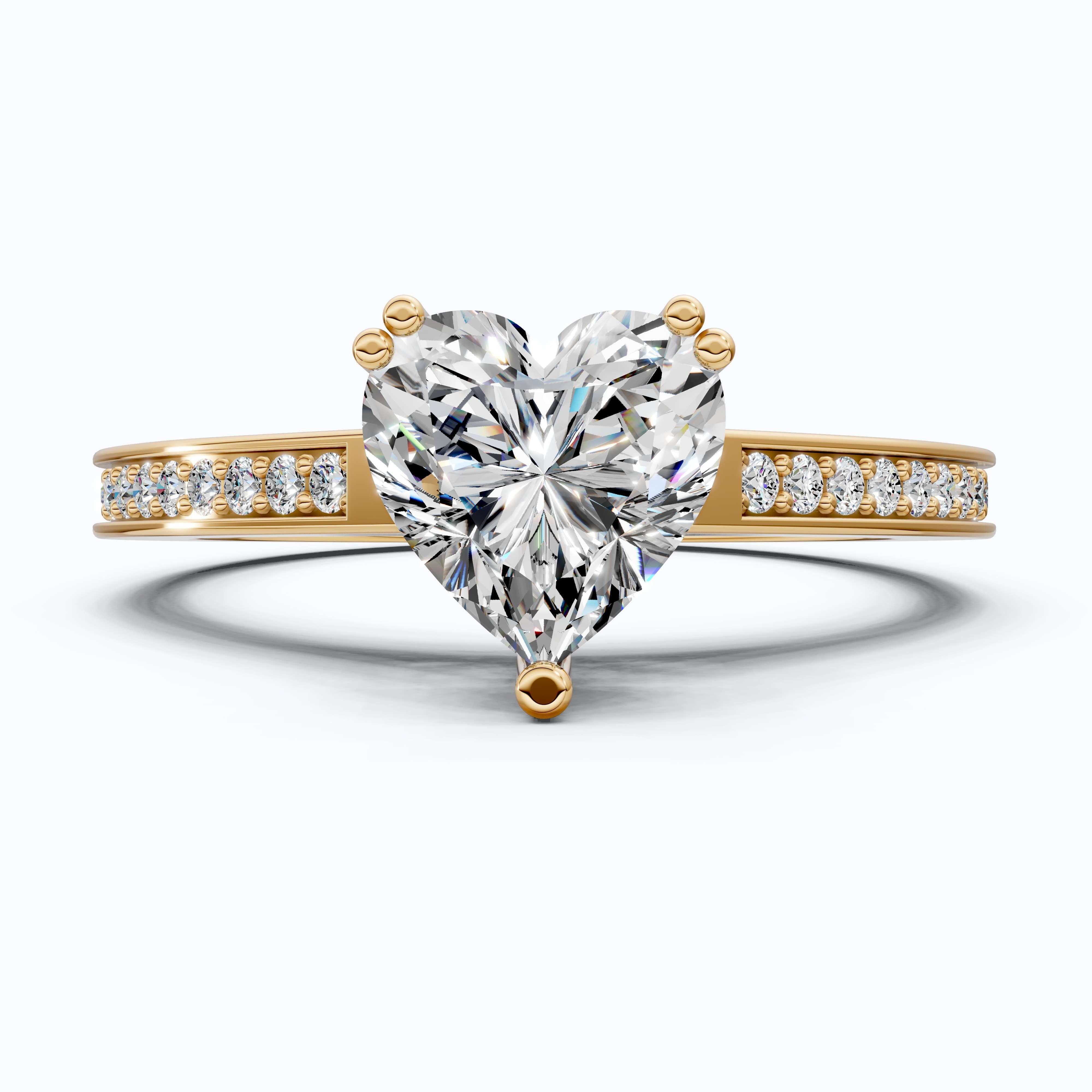 1.25 CT Heart Cut Solitaire Pave Engagement Ring in Lab Diamond – 14K Solid Gold, Anniversary Gift for Her, Handmade Jewelry