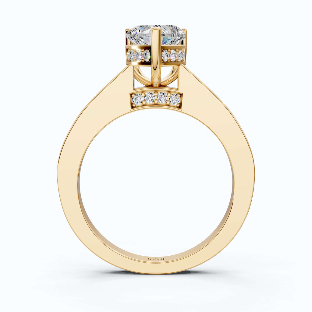 1.25 CT Heart Cut Solitaire Pave Engagement Ring in Lab Diamond – 14K Solid Gold, Anniversary Gift for Her, Handmade Jewelry