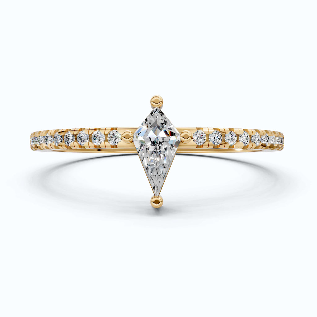 0.40 CT Kite Cut Solitaire Accent Pave Engagement Ring in Lab Diamond - 14K Solid Gold, Promise Ring, Bridal Gift, Everyday Gift for Her