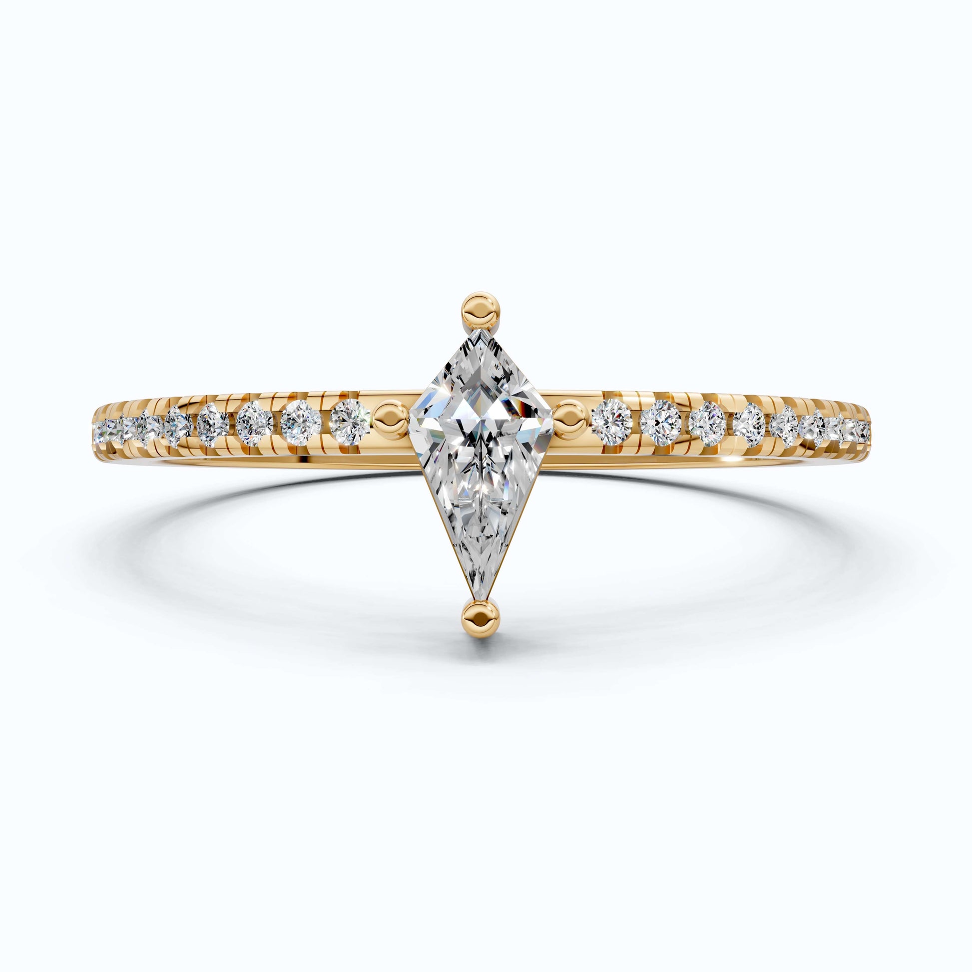 0.40 CT Kite Cut Solitaire Accent Pave Engagement Ring in Lab Diamond - 14K Solid Gold, Promise Ring, Bridal Gift, Everyday Gift for Her