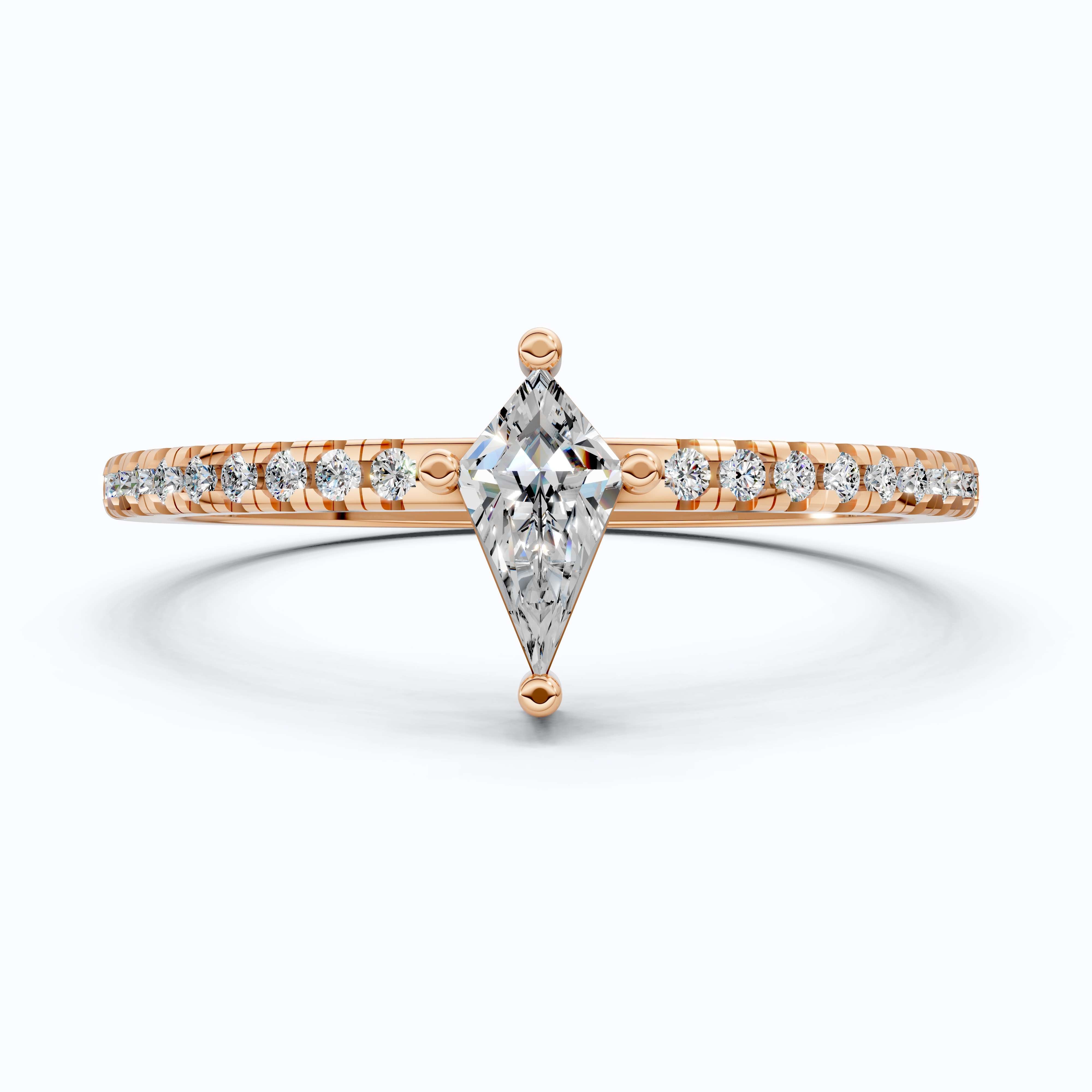 0.40 CT Kite Cut Solitaire Accent Pave Engagement Ring in Lab Diamond - 14K Solid Gold, Promise Ring, Bridal Gift, Everyday Gift for Her