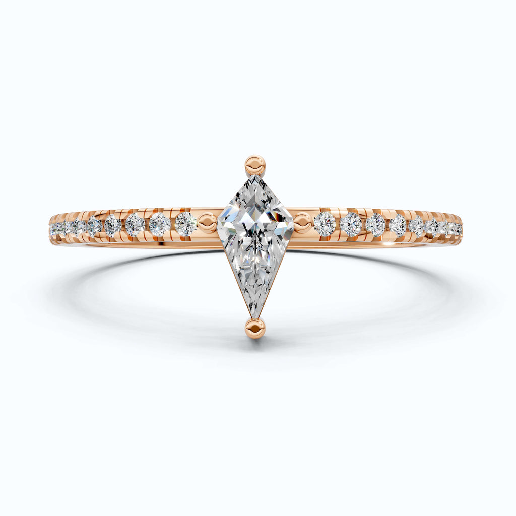 0.40 CT Kite Cut Solitaire Accent Pave Engagement Ring in Lab Diamond - 14K Solid Gold, Promise Ring, Bridal Gift, Everyday Gift for Her