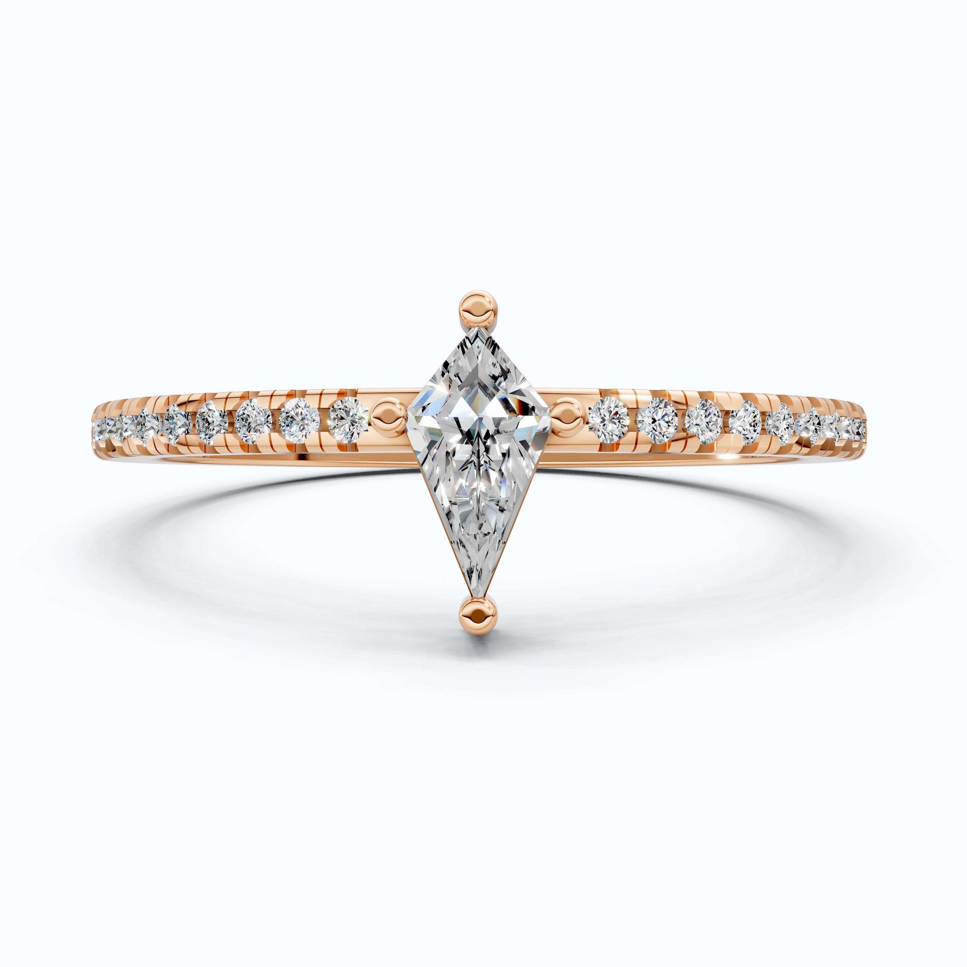 0.40 CT Kite Cut Solitaire Accent Pave Engagement Ring in Lab Diamond - 14K Solid Gold, Promise Ring, Bridal Gift, Everyday Gift for Her