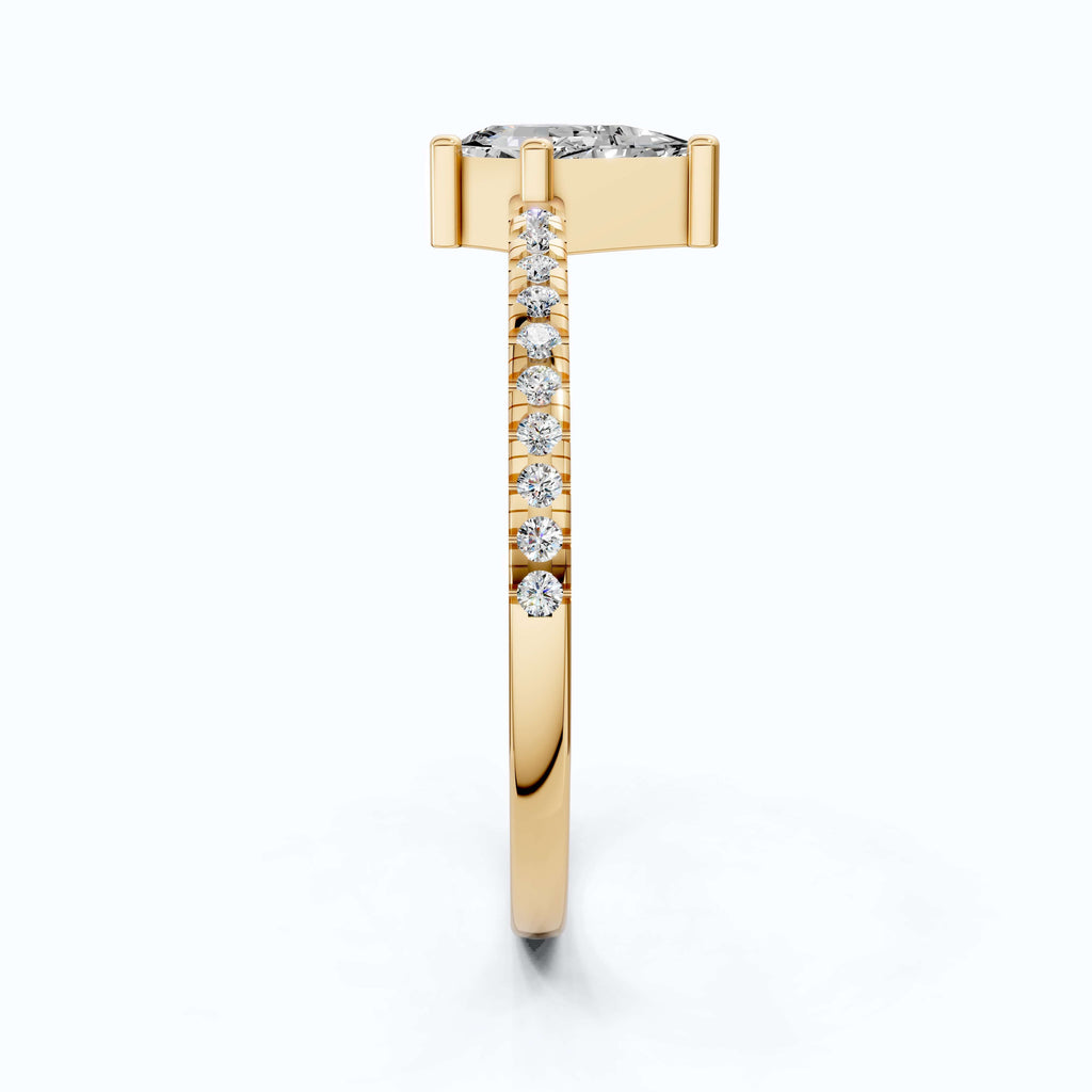 0.40 CT Kite Cut Solitaire Accent Pave Engagement Ring in Lab Diamond - 14K Solid Gold, Promise Ring, Bridal Gift, Everyday Gift for Her