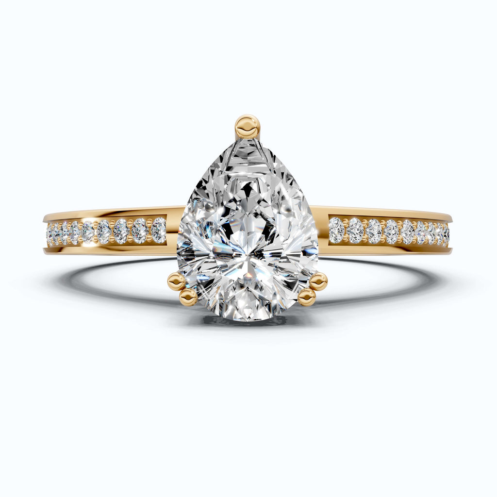 1.25 CT Pear Cut Hidden Halo Pave Engagement Ring in Lab Grown Diamond - 14K Solid Gold, Wedding Gift for Wife, Handmade Everyday Ring