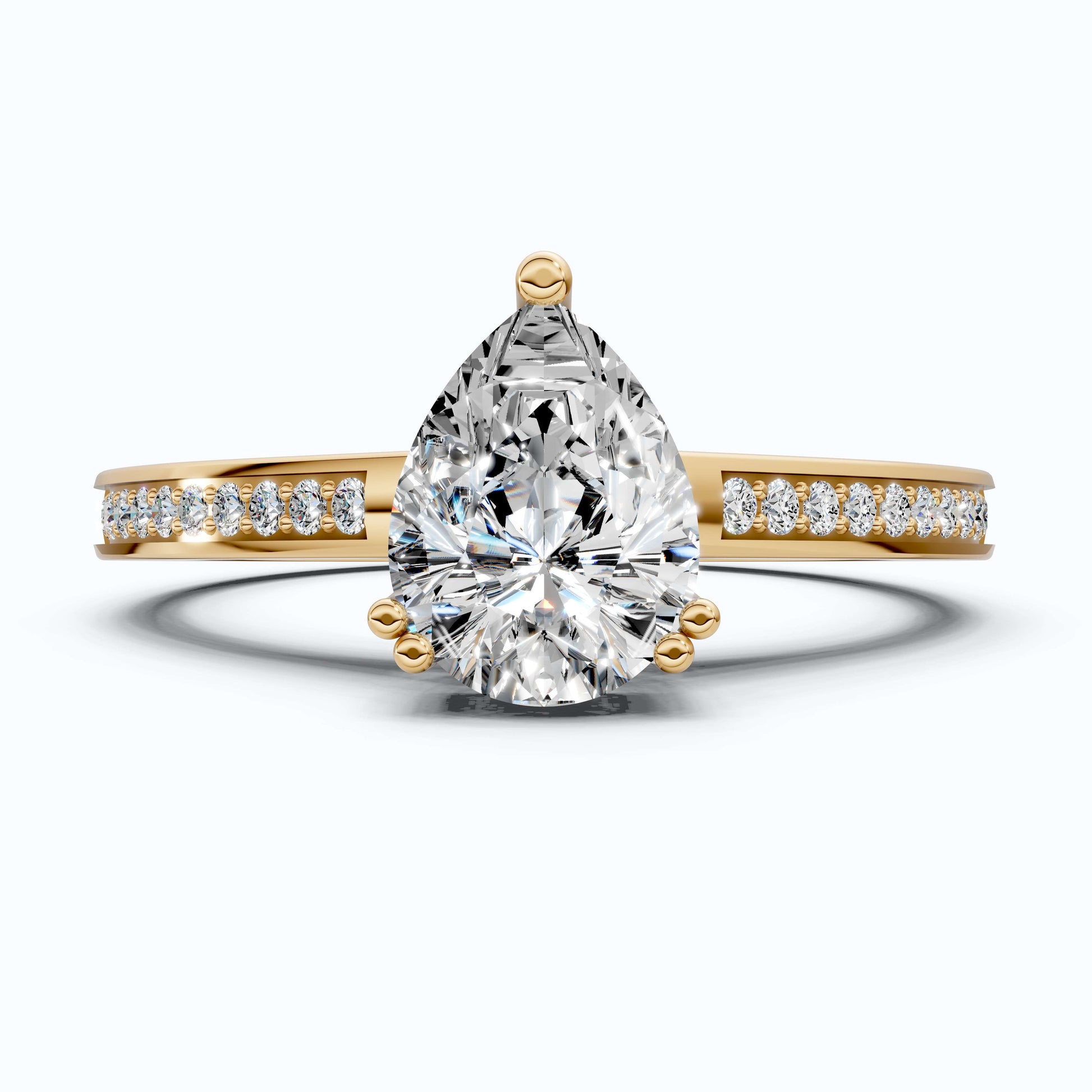 1.25 CT Pear Cut Hidden Halo Pave Engagement Ring in Lab Grown Diamond - 14K Solid Gold, Wedding Gift for Wife, Handmade Everyday Ring