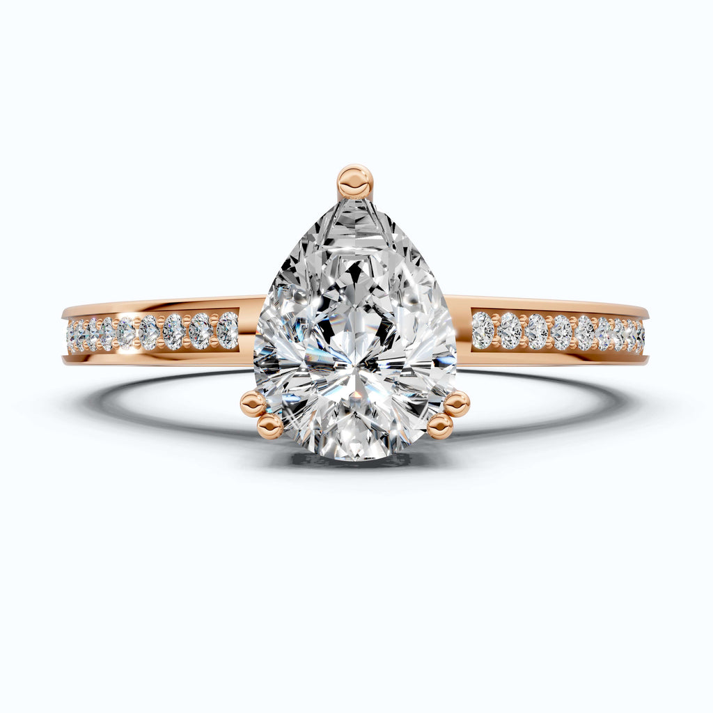 1.25 CT Pear Cut Hidden Halo Pave Engagement Ring in Lab Grown Diamond - 14K Solid Gold, Wedding Gift for Wife, Handmade Everyday Ring