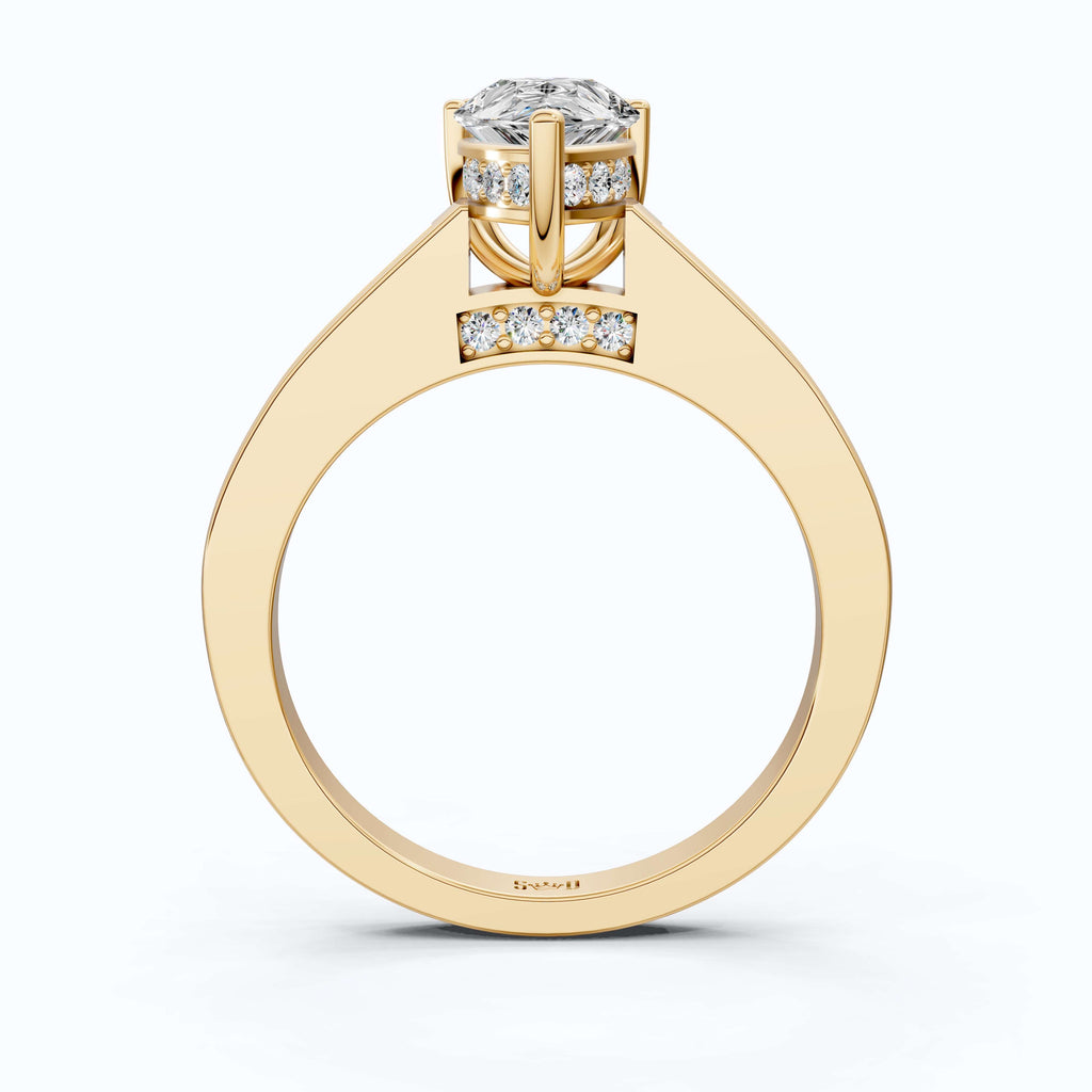 1.25 CT Pear Cut Hidden Halo Pave Engagement Ring in Lab Grown Diamond - 14K Solid Gold, Wedding Gift for Wife, Handmade Everyday Ring