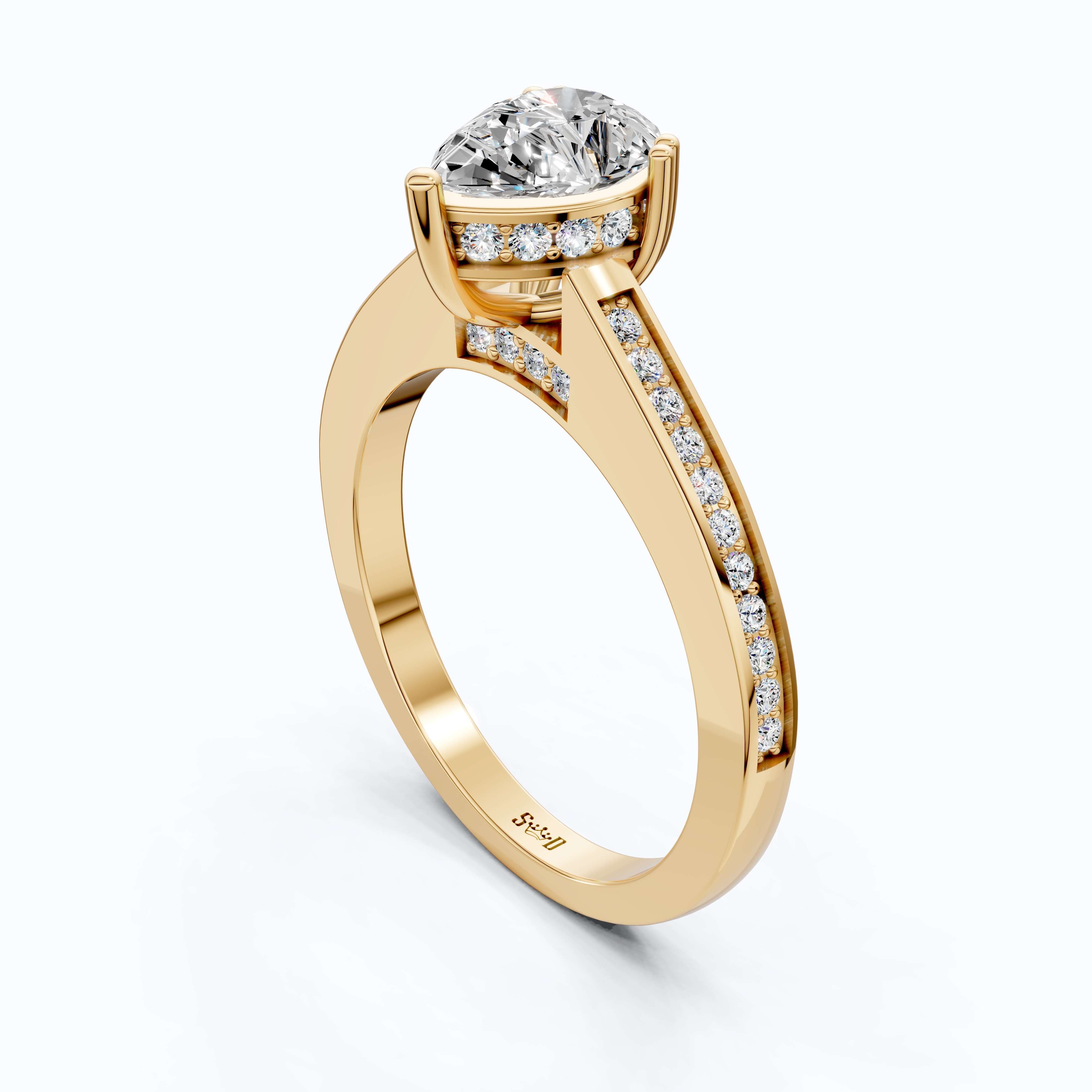 1.25 CT Pear Cut Hidden Halo Pave Engagement Ring in Lab Grown Diamond - 14K Solid Gold, Wedding Gift for Wife, Handmade Everyday Ring