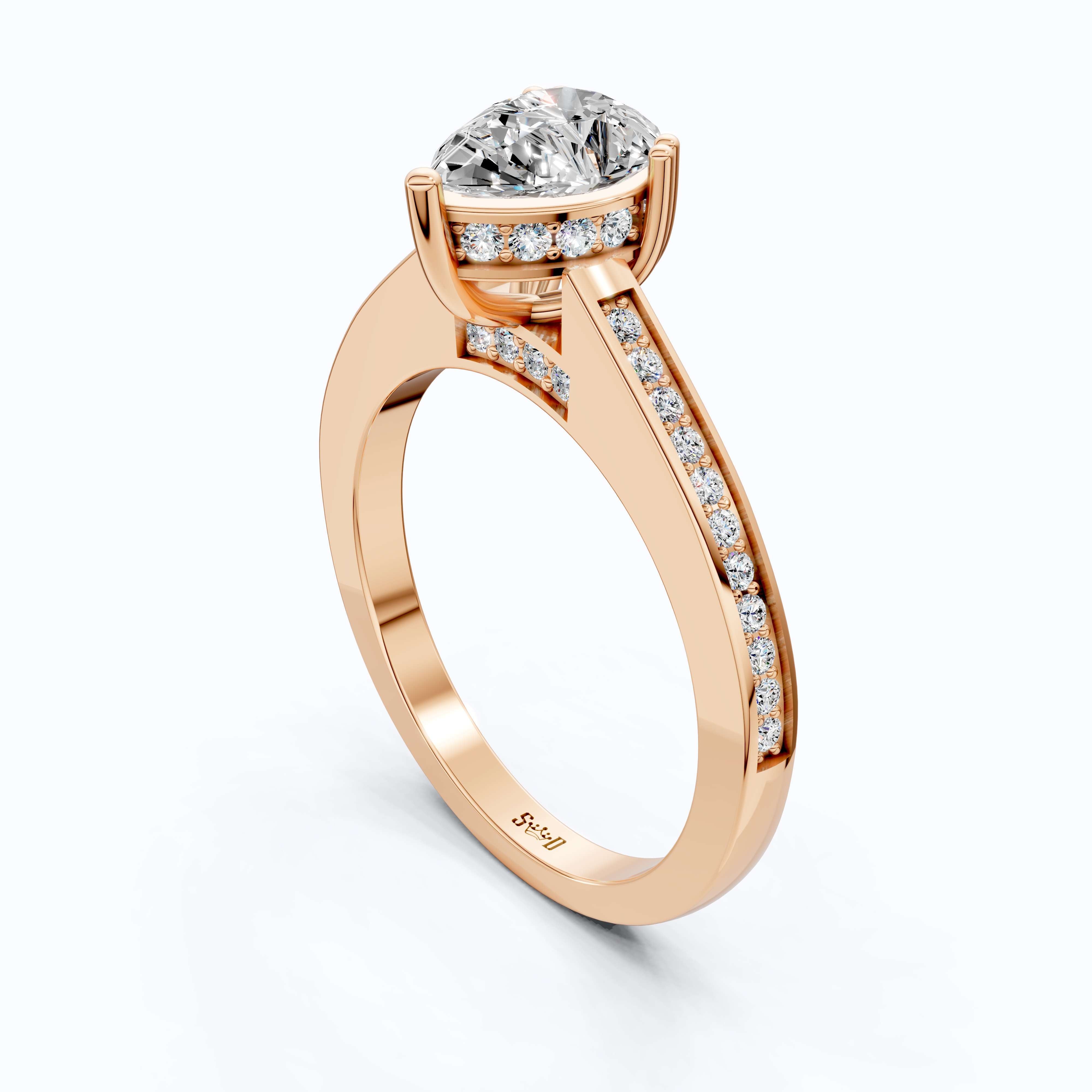 1.25 CT Pear Cut Hidden Halo Pave Engagement Ring in Lab Grown Diamond - 14K Solid Gold, Wedding Gift for Wife, Handmade Everyday Ring