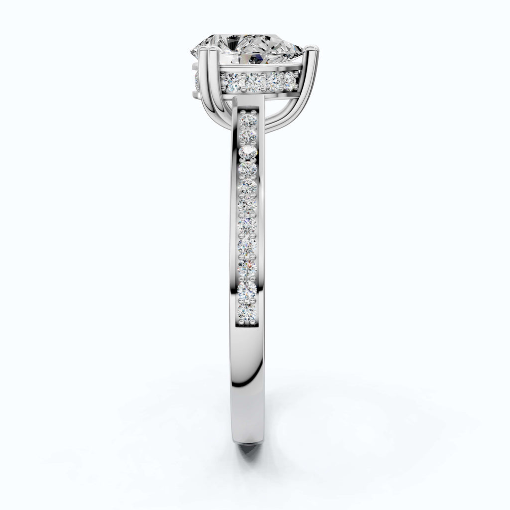 1.25 CT Pear Cut Hidden Halo Pave Engagement Ring in Lab Grown Diamond - 14K Solid Gold, Wedding Gift for Wife, Handmade Everyday Ring