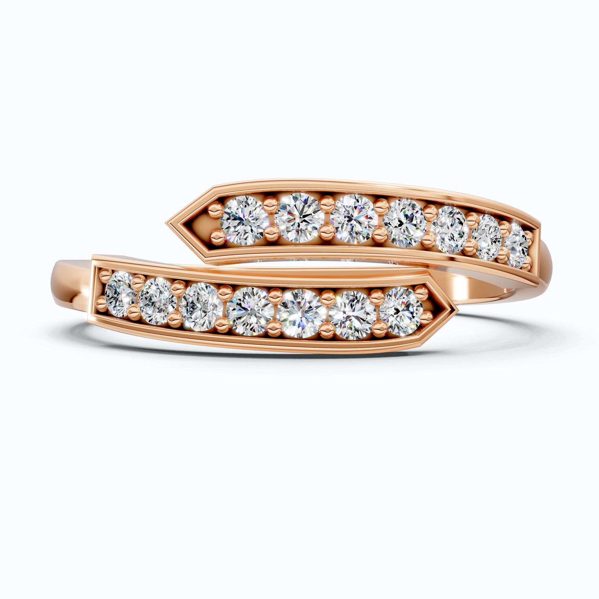 Unique Modern Bypass Pave Engagement Ring in 14K Solid Gold, 0.21 TCW Round Cut Lab Diamonds, Everyday Bridal Jewelry, Special Gift For Her