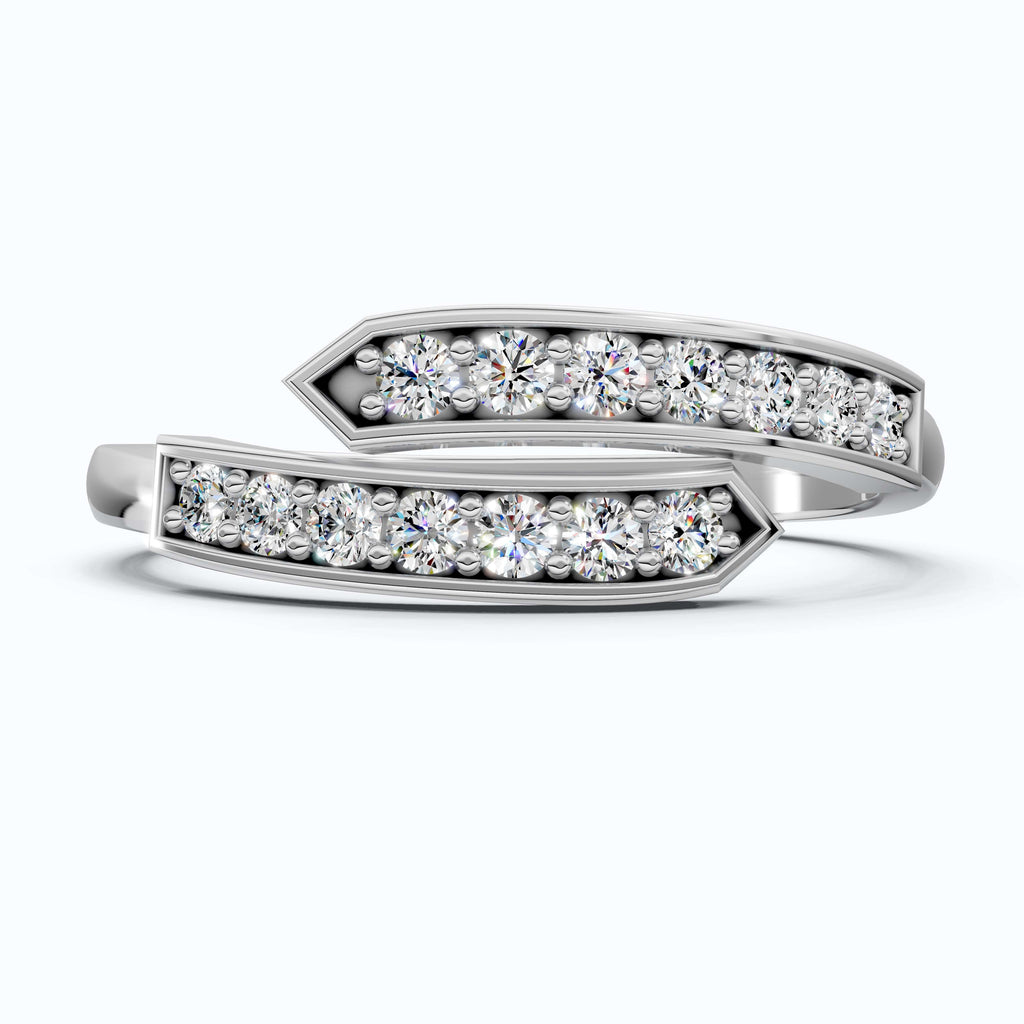 Unique Modern Bypass Pave Engagement Ring in 14K Solid Gold, 0.21 TCW Round Cut Lab Diamonds, Everyday Bridal Jewelry, Special Gift For Her