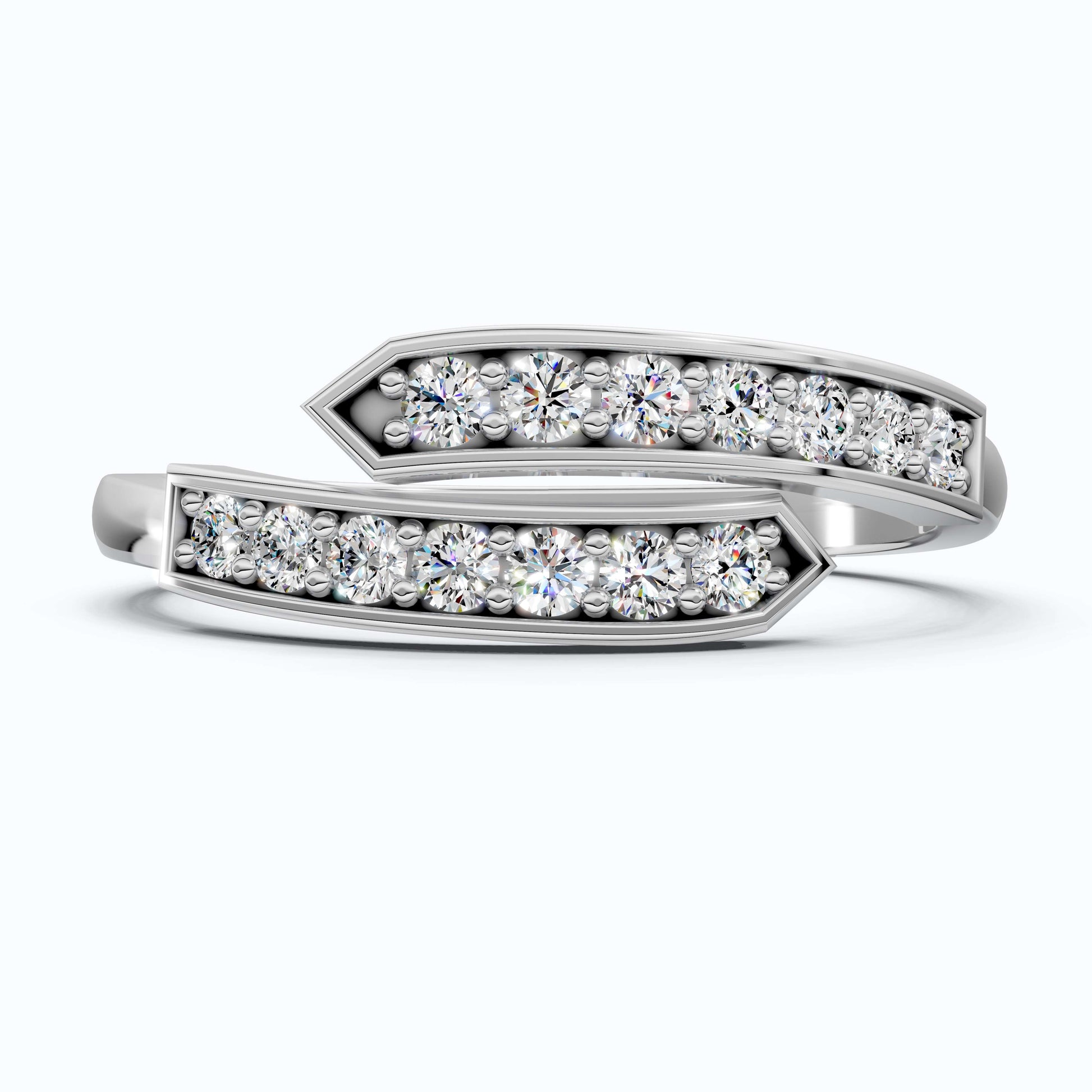 Unique Modern Bypass Pave Engagement Ring in 14K Solid Gold, 0.21 TCW Round Cut Lab Diamonds, Everyday Bridal Jewelry, Special Gift For Her