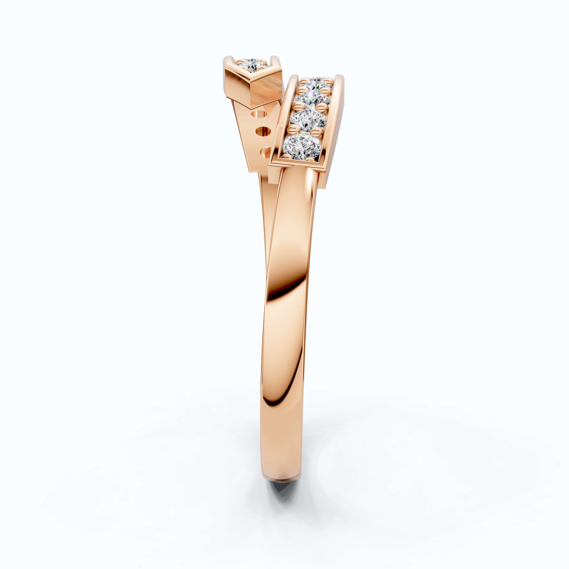 Unique Modern Bypass Pave Engagement Ring in 14K Solid Gold, 0.21 TCW Round Cut Lab Diamonds, Everyday Bridal Jewelry, Special Gift For Her