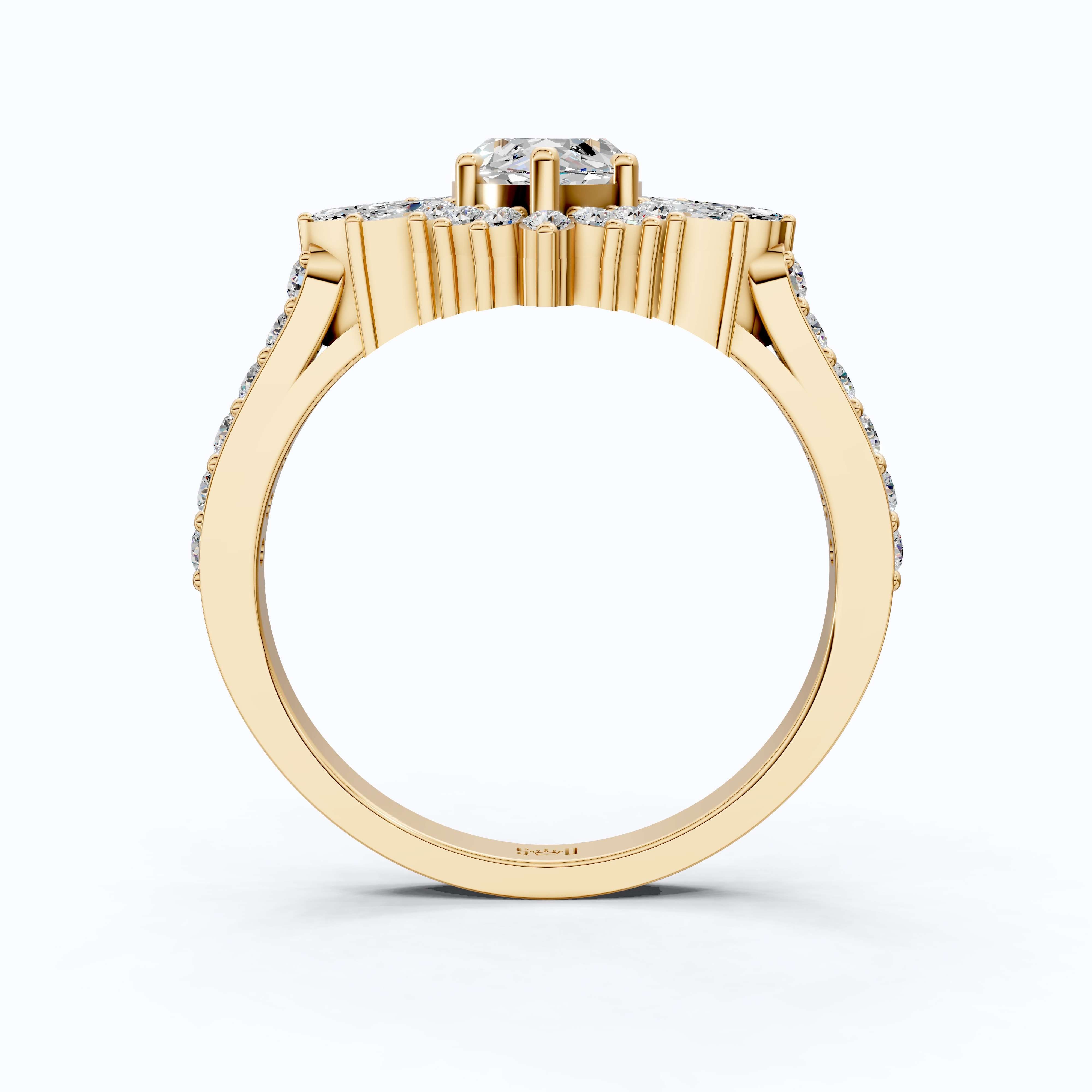 Art Deco Marquise Cluster Engagement Ring in 14k Solid Gold, 1.49 TCW Marquise/Round Cut Lab Created Diamonds, Anniversary Gift For Wife, Daily Wear Jewelry