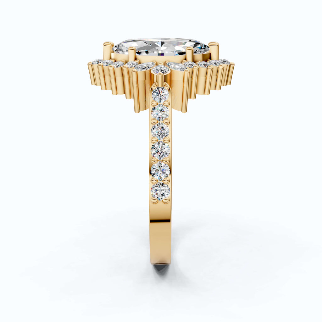 Art Deco Marquise Cluster Engagement Ring in 14k Solid Gold, 1.49 TCW Marquise/Round Cut Lab Created Diamonds, Anniversary Gift For Wife, Daily Wear Jewelry