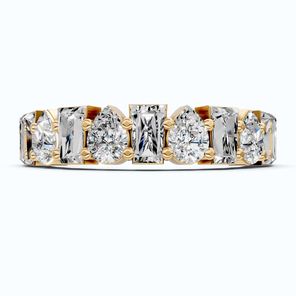 Modern Multi Shape Half Eternity Wedding Band in 14k Solid Gold, 1.47 TCW Pear/Baguette Cut Lab Grown Diamonds, Anniversary Gift for Wife, Everyday Band