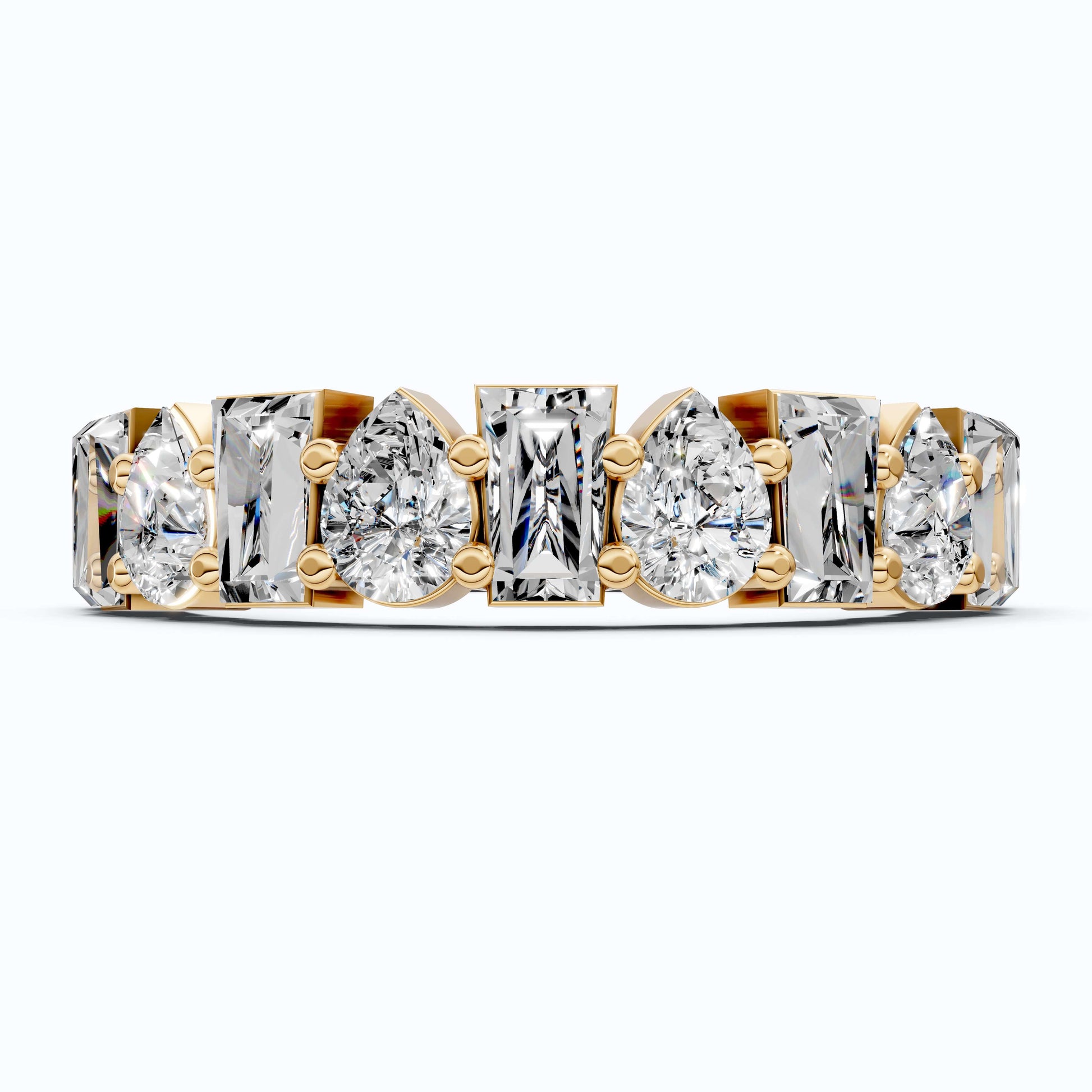 Modern Multi Shape Half Eternity Wedding Band in 14k Solid Gold, 1.47 TCW Pear/Baguette Cut Lab Grown Diamonds, Anniversary Gift for Wife, Everyday Band