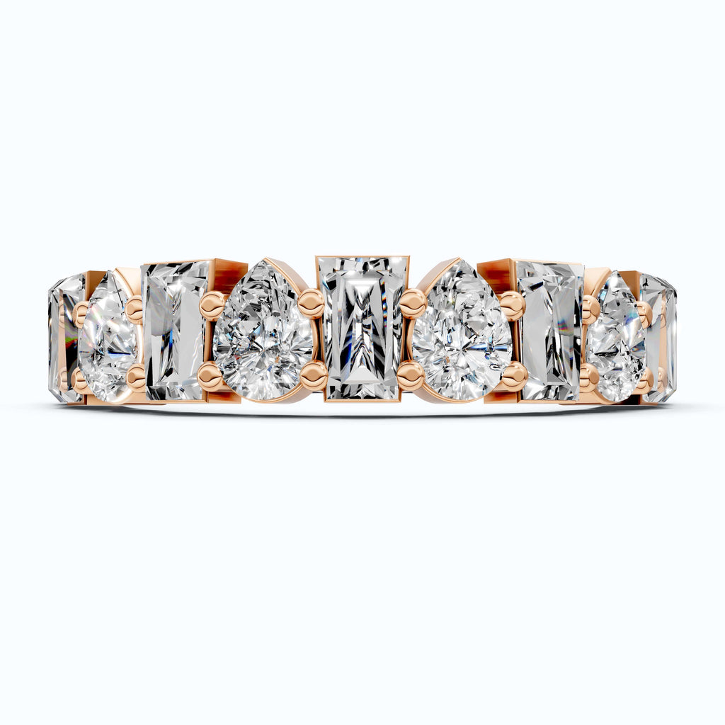 Modern Multi Shape Half Eternity Wedding Band in 14k Solid Gold, 1.47 TCW Pear/Baguette Cut Lab Grown Diamonds, Anniversary Gift for Wife, Everyday Band