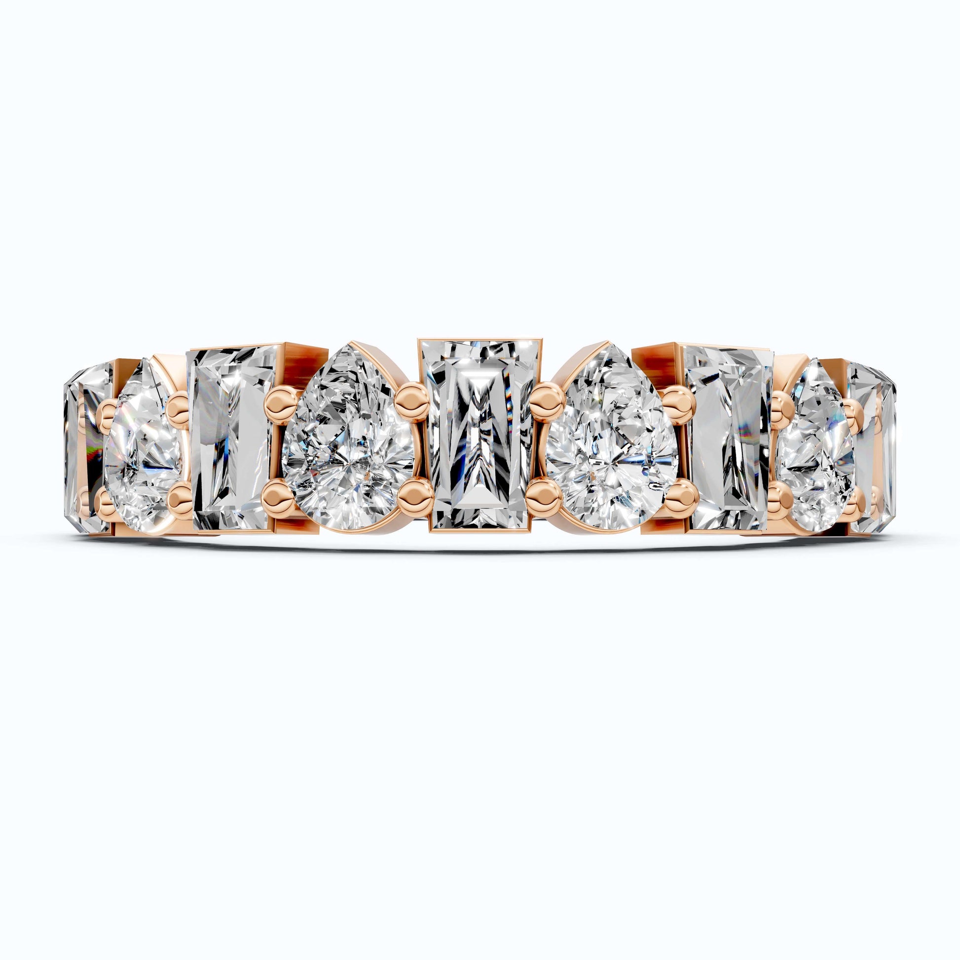 Modern Multi Shape Half Eternity Wedding Band in 14k Solid Gold, 1.47 TCW Pear/Baguette Cut Lab Grown Diamonds, Anniversary Gift for Wife, Everyday Band