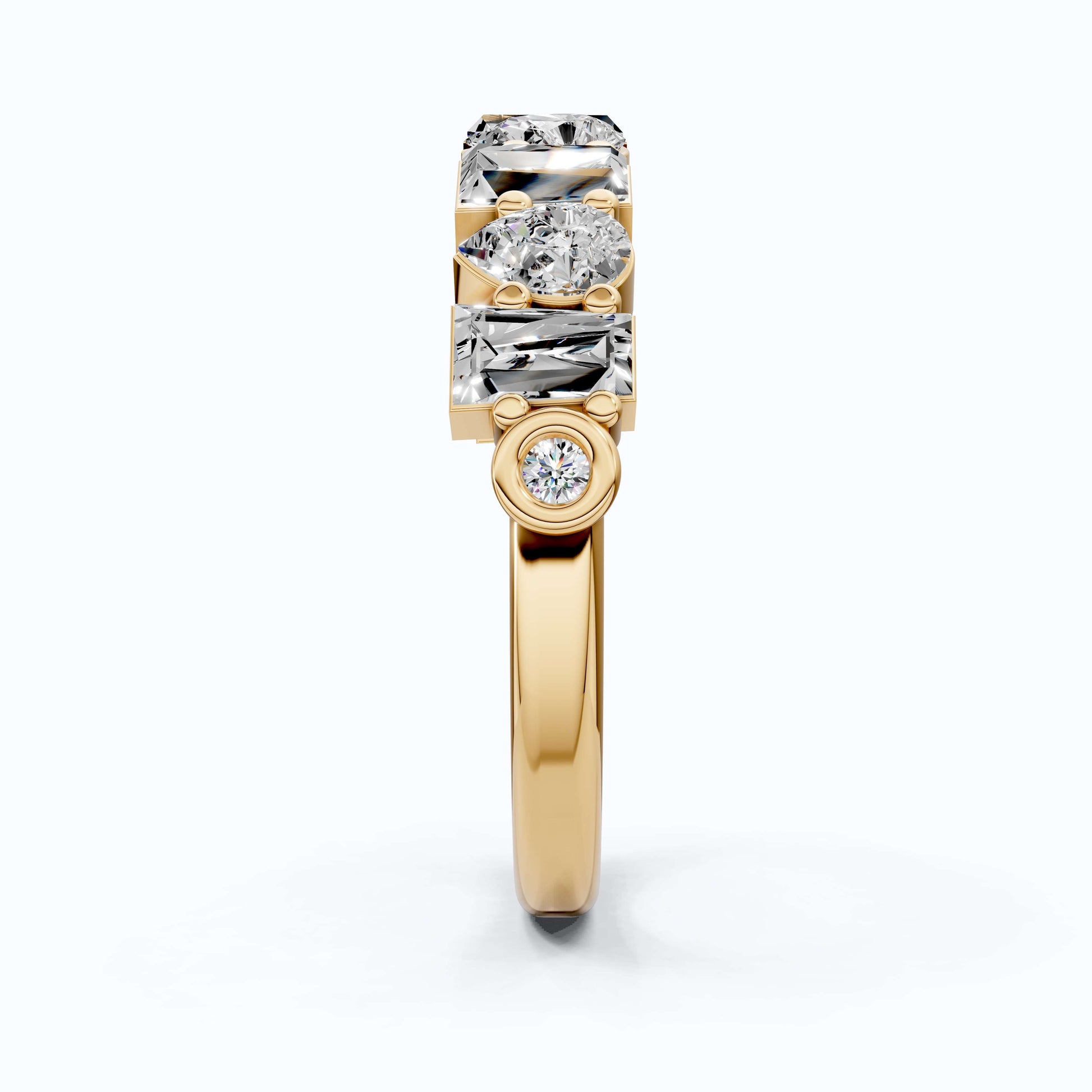 Modern Multi Shape Half Eternity Wedding Band in 14k Solid Gold, 1.47 TCW Pear/Baguette Cut Lab Grown Diamonds, Anniversary Gift for Wife, Everyday Band