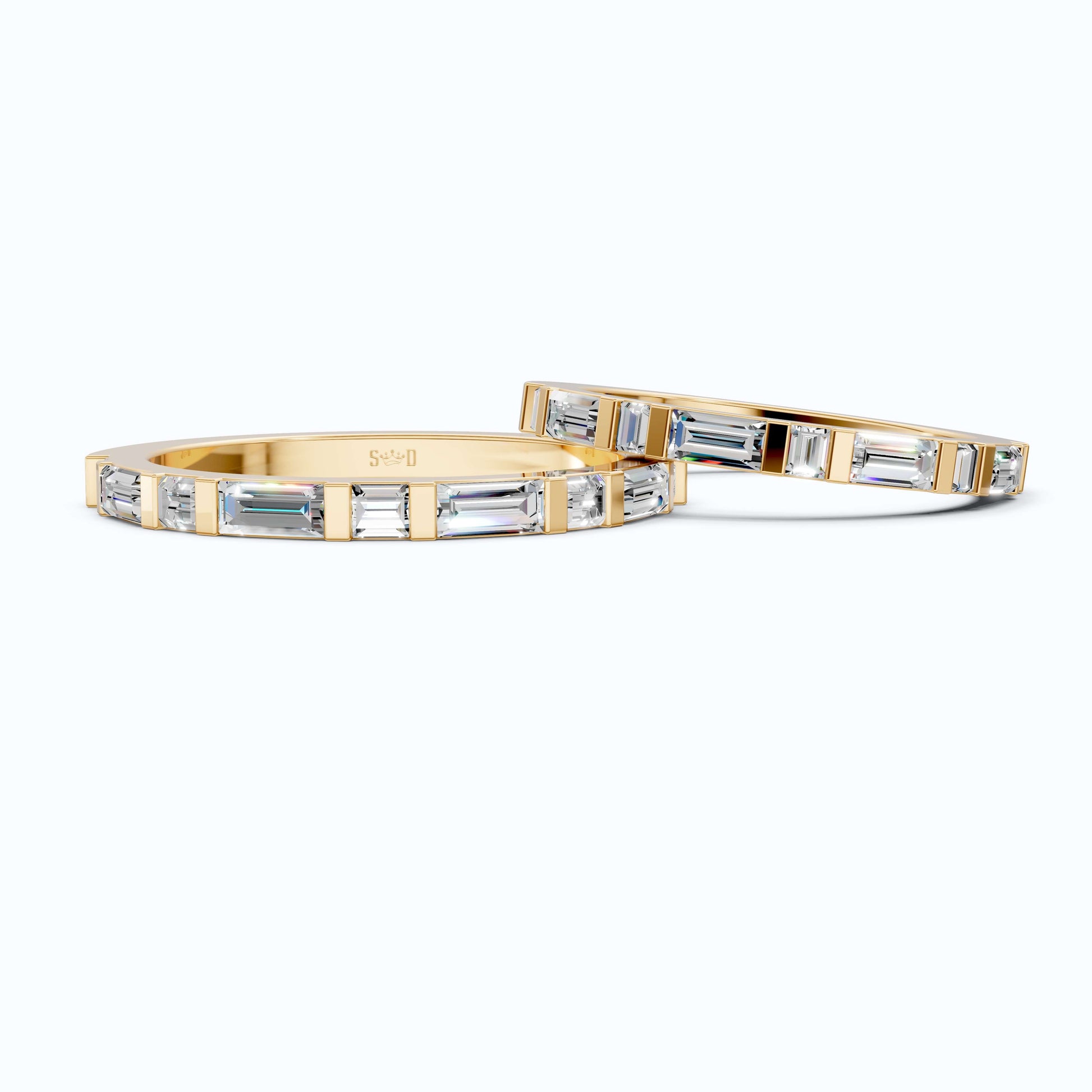Contemporary Baguette Bar Set Couple Rings in 14K Solid Gold, 1.67 TCW Baguette Cut Lab Grown Diamonds, Special Occasion Gift, Gift For Couple
