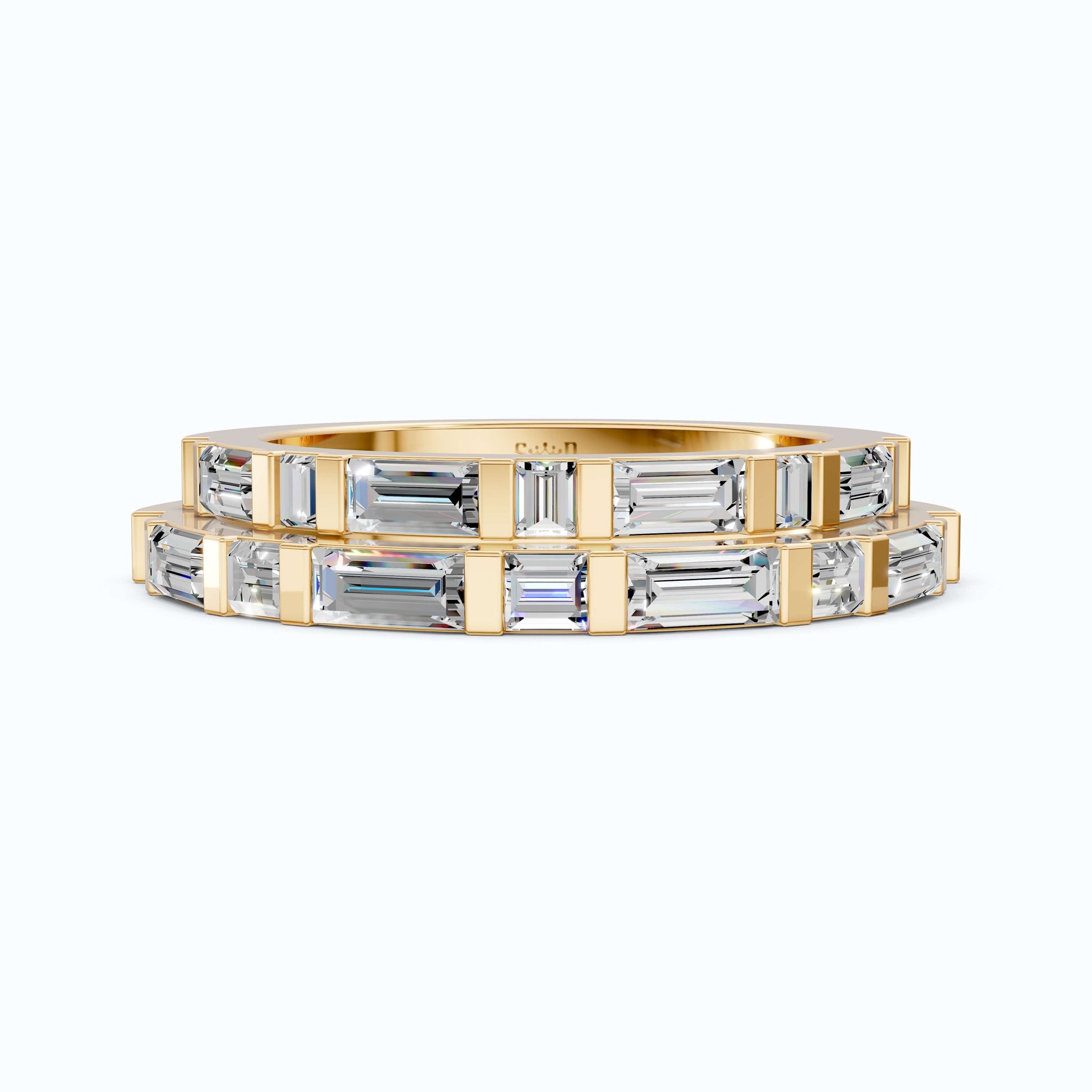 Contemporary Baguette Bar Set Couple Rings in 14K Solid Gold, 1.67 TCW Baguette Cut Lab Grown Diamonds, Special Occasion Gift, Gift For Couple