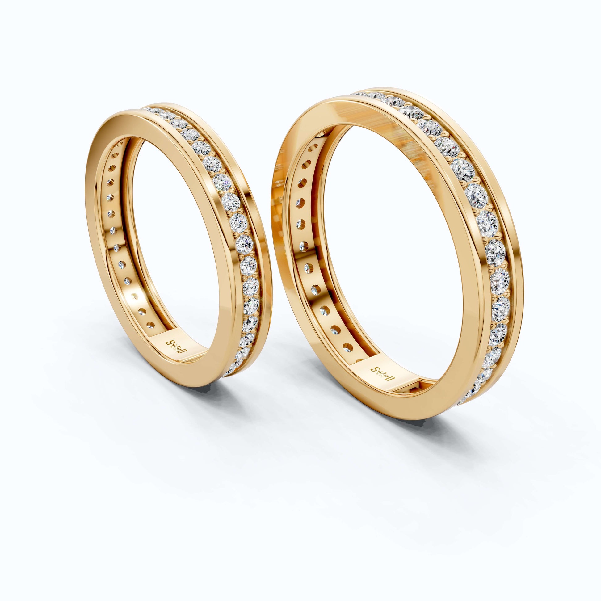 Classic Eternity Channel Set Couple Rings in 14k Solid Gold, 1.45 TCW Round Cut Lab Grown Diamonds, Anniversary Gift for Her, Everyday Bands