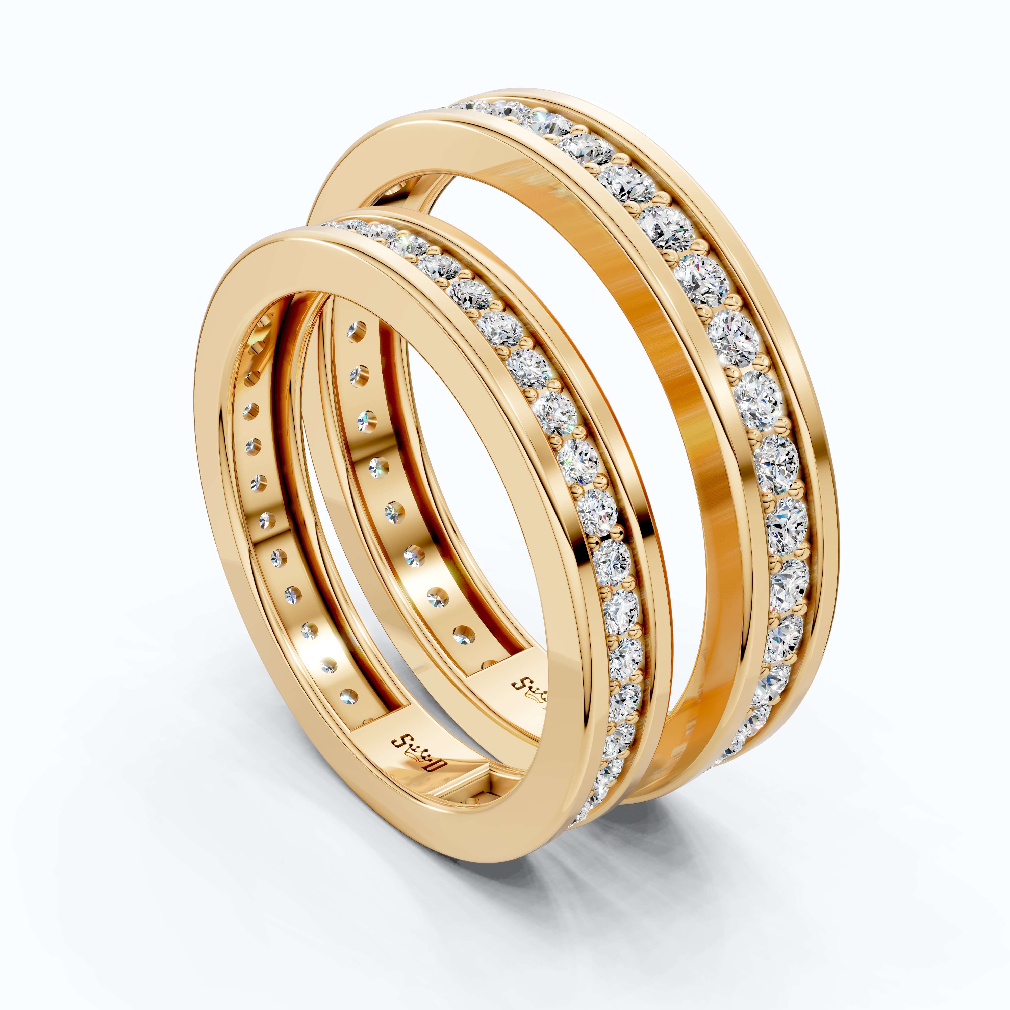 Classic Eternity Channel Set Couple Rings in 14k Solid Gold, 1.45 TCW Round Cut Lab Grown Diamonds, Anniversary Gift for Her, Everyday Bands