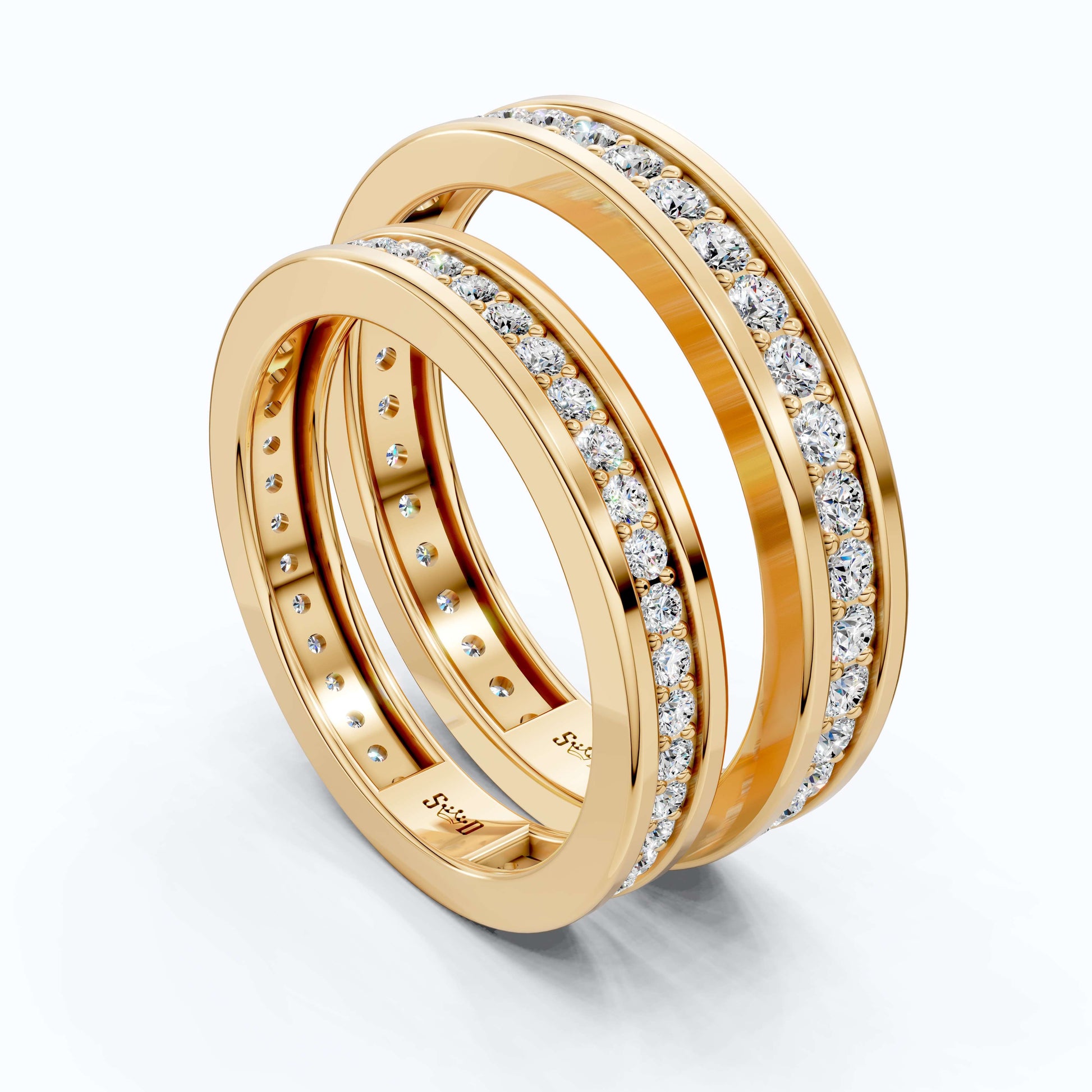 Classic Eternity Channel Set Couple Rings in 14k Solid Gold, 1.45 TCW Round Cut Lab Grown Diamonds, Anniversary Gift for Her, Everyday Bands
