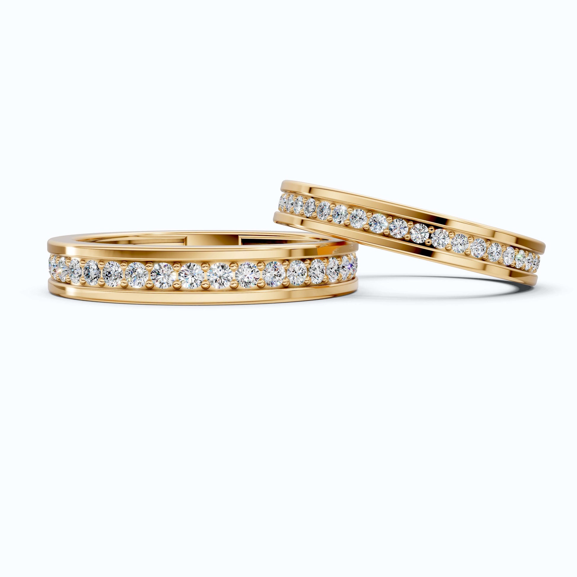 Classic Eternity Channel Set Couple Rings in 14k Solid Gold, 1.45 TCW Round Cut Lab Grown Diamonds, Anniversary Gift for Her, Everyday Bands