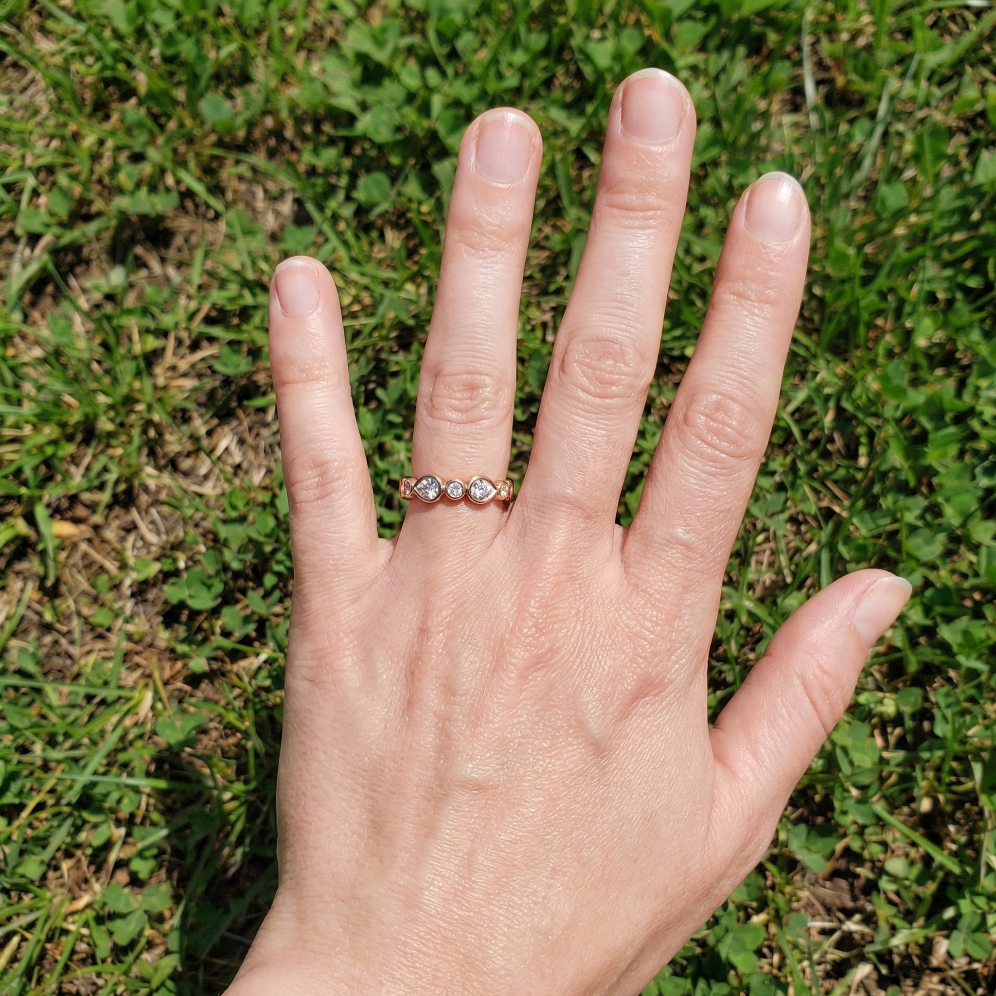 Modern Pear & Round Bezel-Set Alternating Wedding Eternity Band in Lab Grown Diamond – Solid 14k Gold, Bridal Jewelry