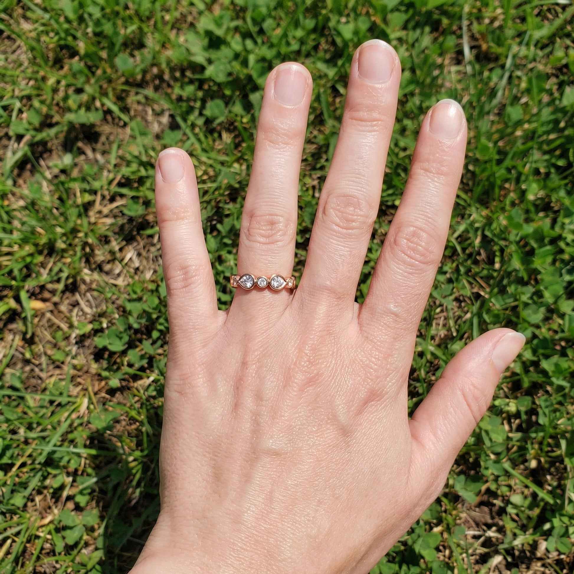 Modern Pear & Round Bezel-Set Alternating Wedding Eternity Band in Lab Grown Diamond – Solid 14k Gold, Bridal Jewelry