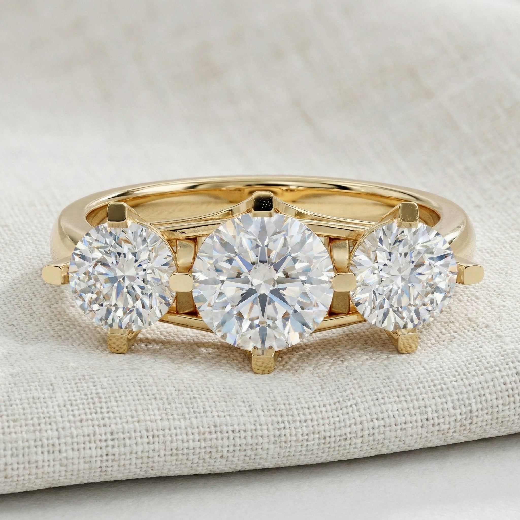 Classic Three Stone Ring with Round Cut Trio in Moissanite or Lab Grown Diamond – 9k/14k Solid Gold or Sterling Silver Engagement Ring Gift