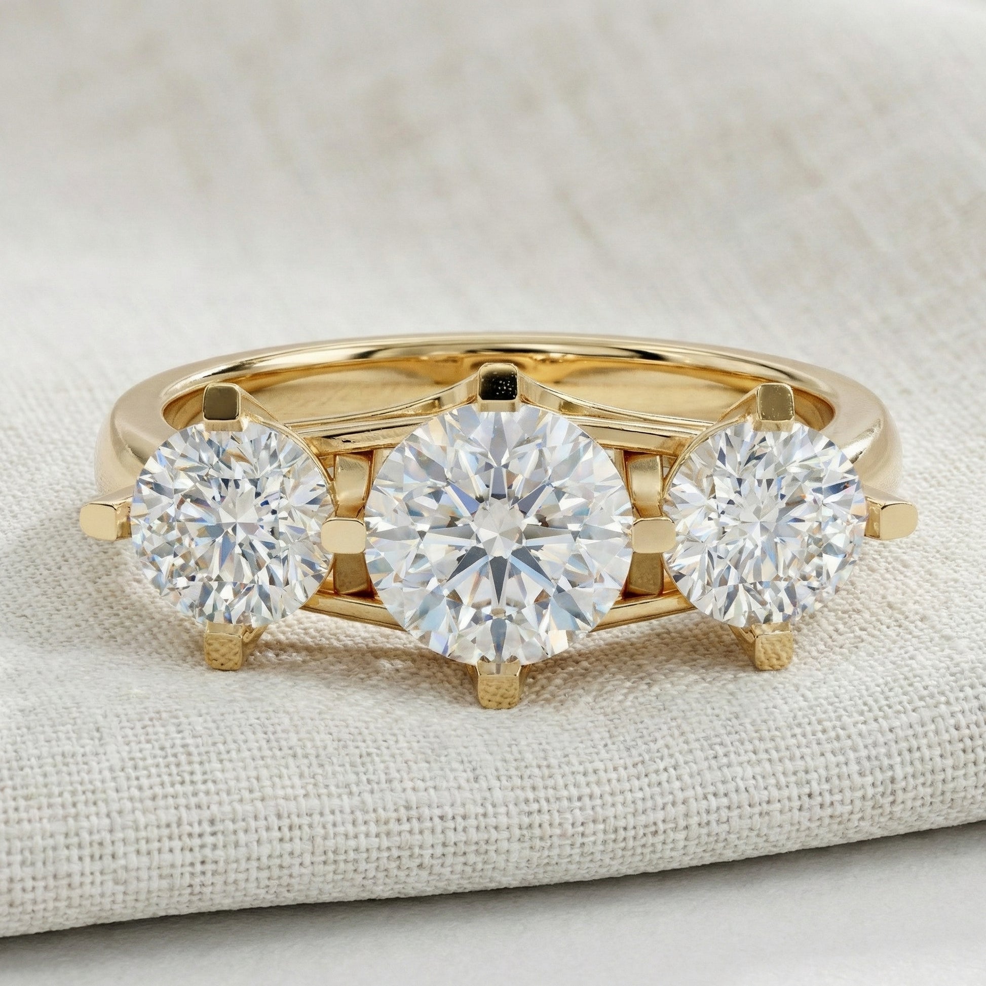 Classic Three Stone Ring with Round Cut Trio in Moissanite or Lab Grown Diamond – 9k/14k Solid Gold or Sterling Silver Engagement Ring Gift